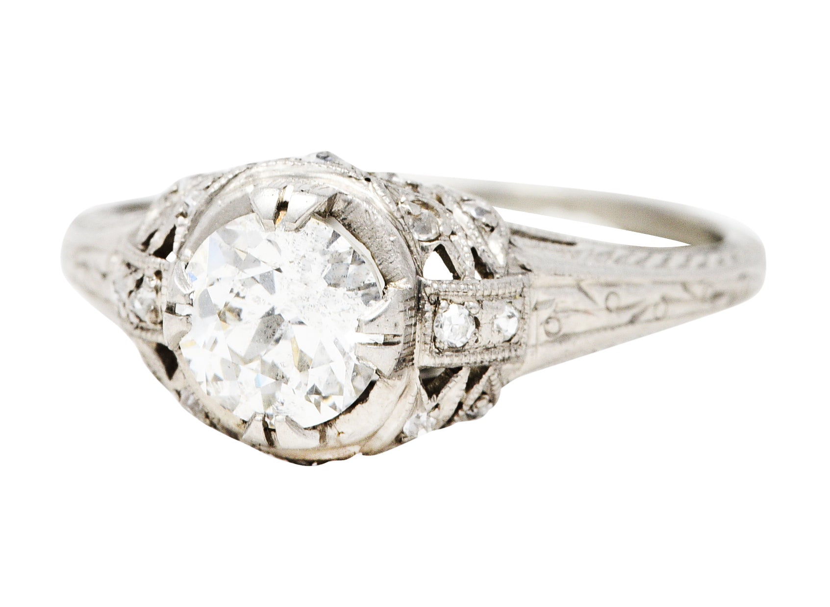 Antique Art Deco 1.15 CTW Diamond Platinum Laurel Engagement RingRing - Wilson's Estate Jewelry