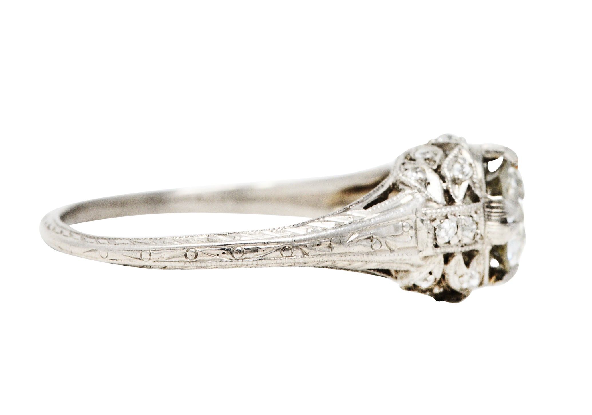 Antique Art Deco 1.15 CTW Diamond Platinum Laurel Engagement RingRing - Wilson's Estate Jewelry