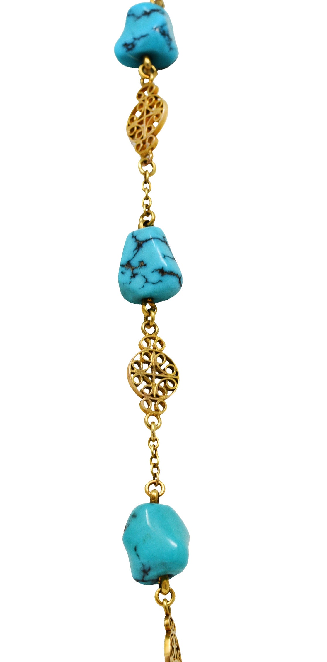 Late Victorian Turquoise 14 Karat Gold Station Necklace Circa 1900Necklace - Wilson's Estate Jewelry