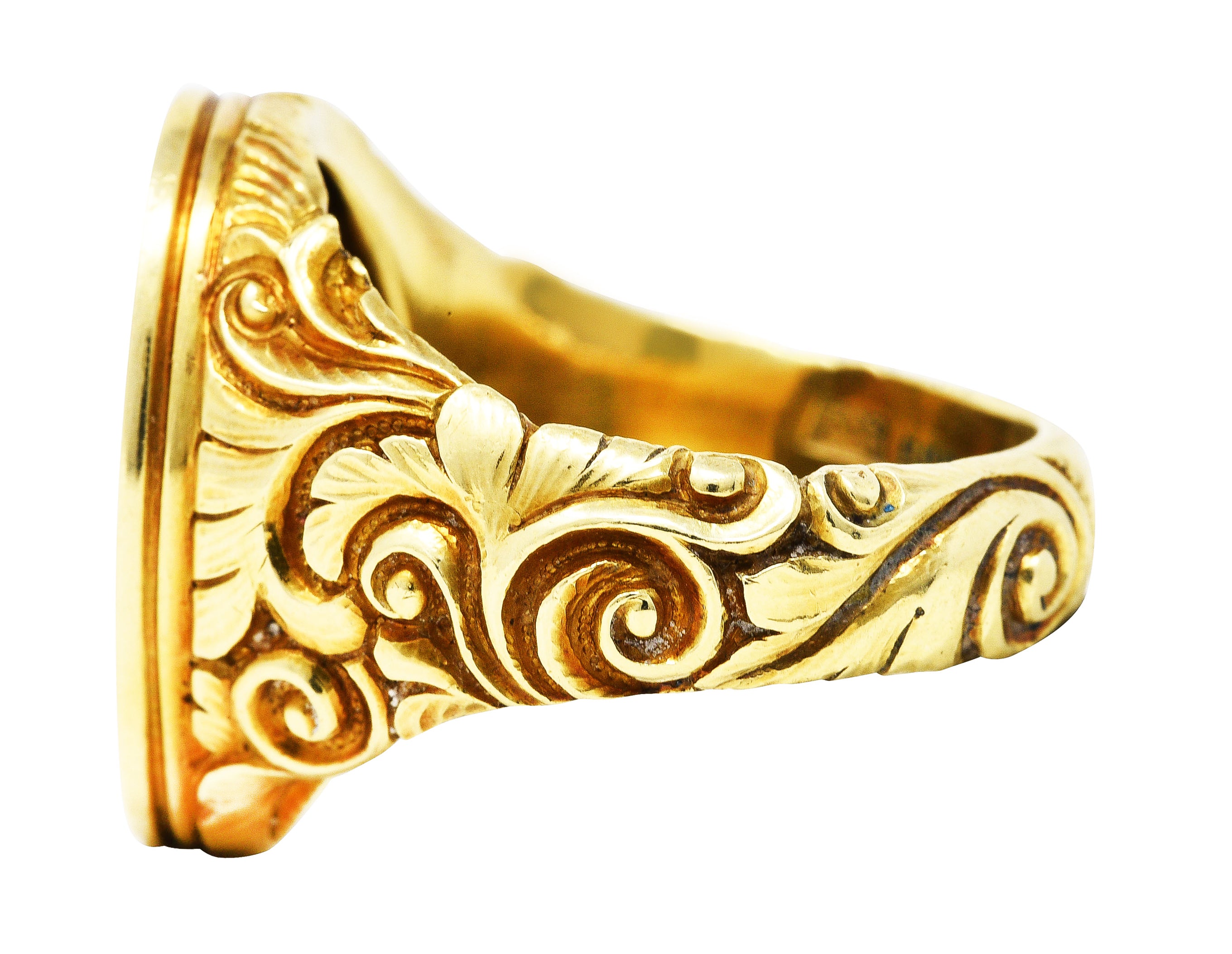 Scofield & Co. Art Nouveau 14 Karat Yellow Gold Scrolling Unisex Signet RingRing - Wilson's Estate Jewelry