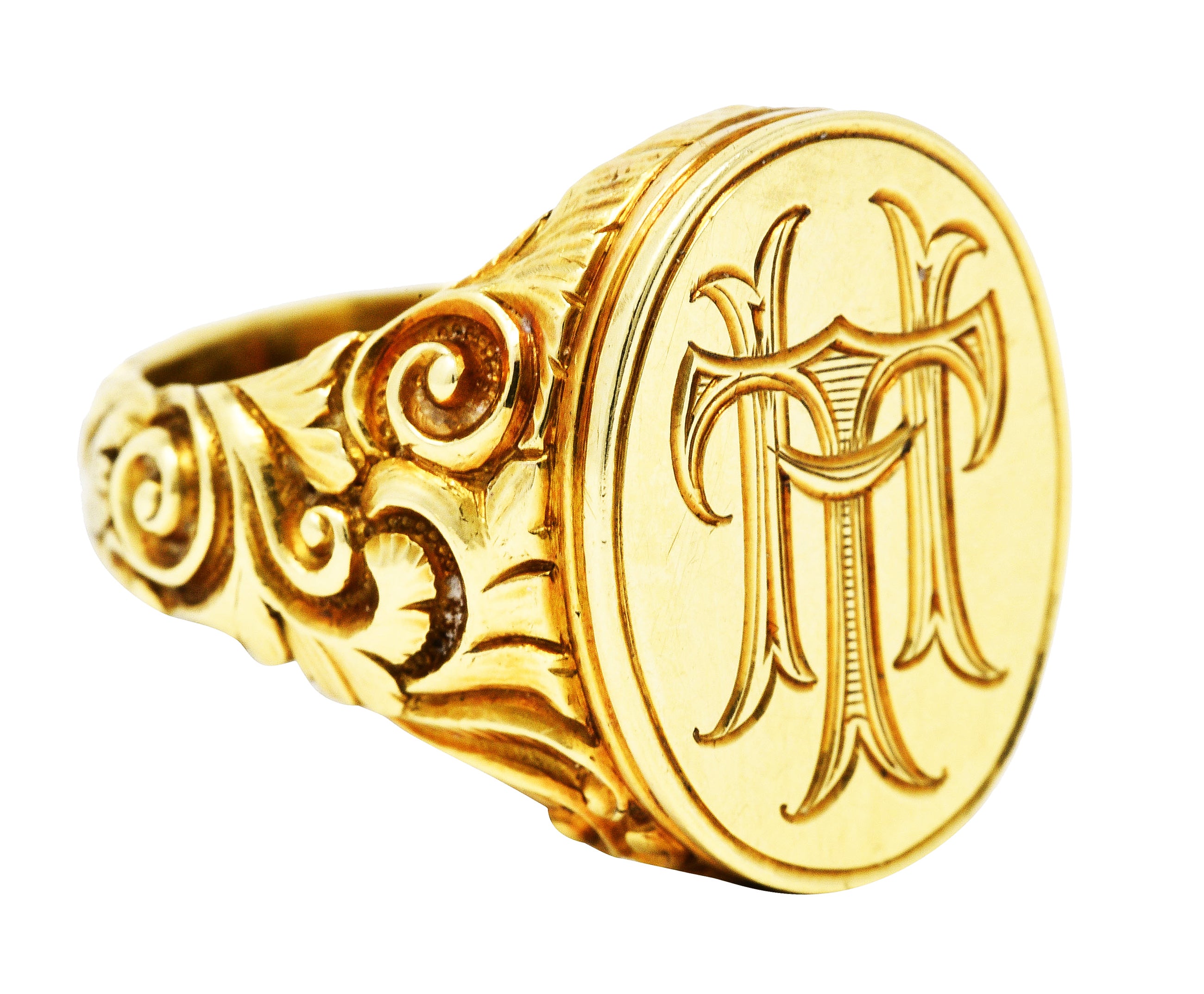 Scofield & Co. Art Nouveau 14 Karat Yellow Gold Scrolling Unisex Signet RingRing - Wilson's Estate Jewelry