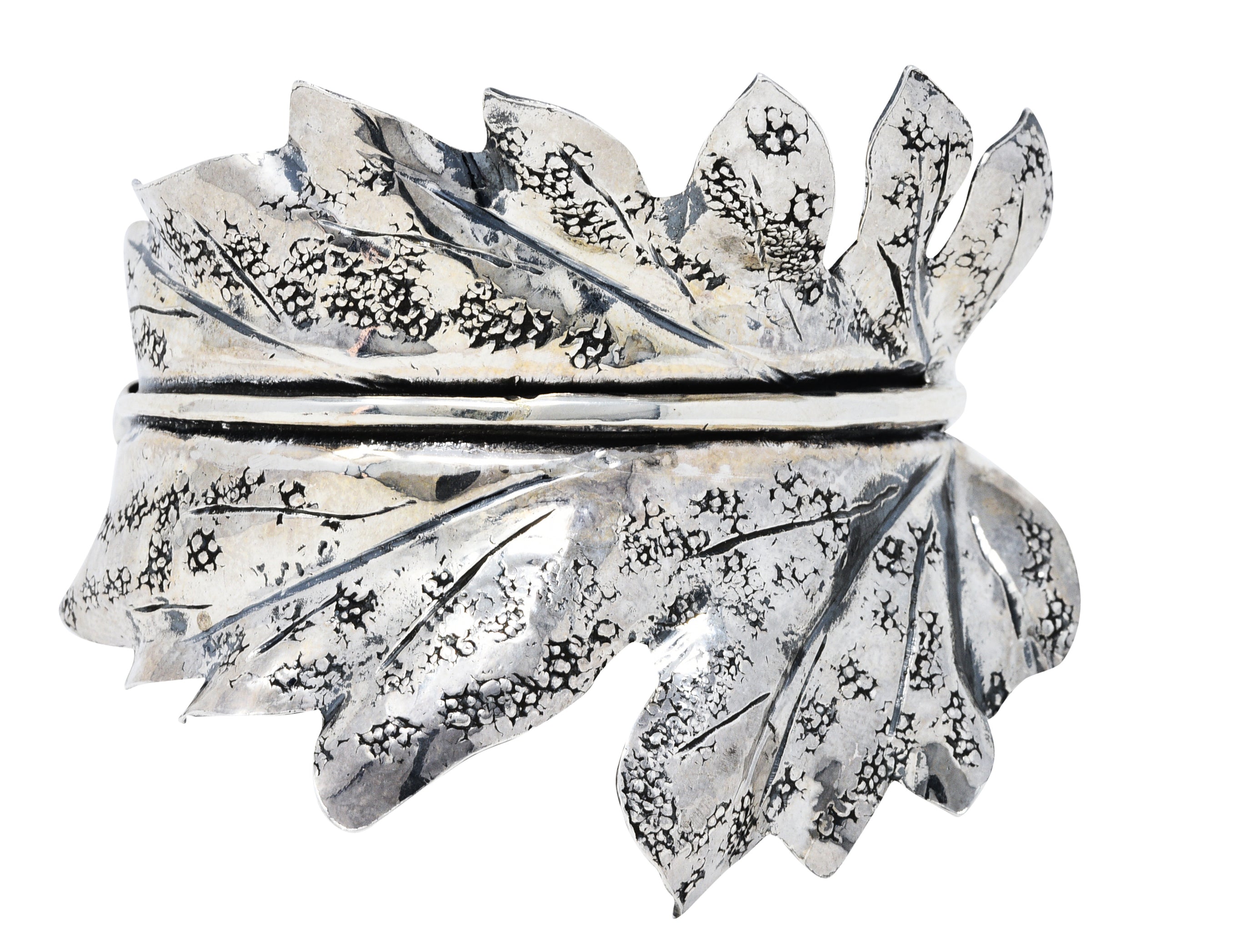 1970's Buccellati Sterling Silver Prestigi Leaf Cuff Braceletbracelet - Wilson's Estate Jewelry