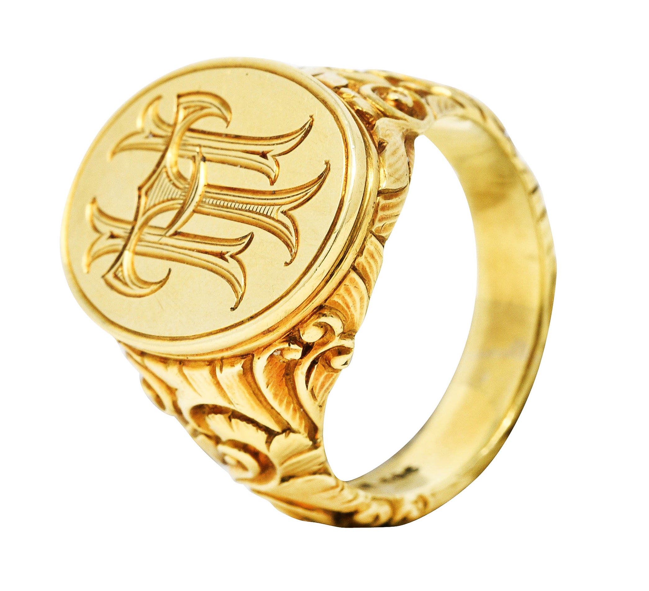 Scofield & Co. Art Nouveau 14 Karat Yellow Gold Scrolling Unisex Signet RingRing - Wilson's Estate Jewelry