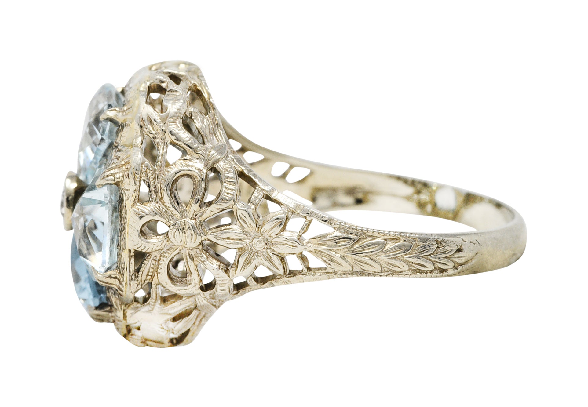 Early Art Deco 1.38 CTW Aquamarine Diamond 14 Karat White Gold Clover RingRing - Wilson's Estate Jewelry