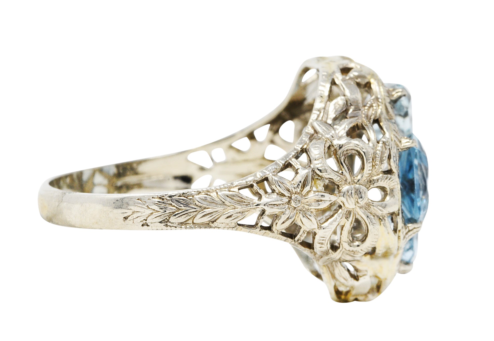 Early Art Deco 1.38 CTW Aquamarine Diamond 14 Karat White Gold Clover RingRing - Wilson's Estate Jewelry