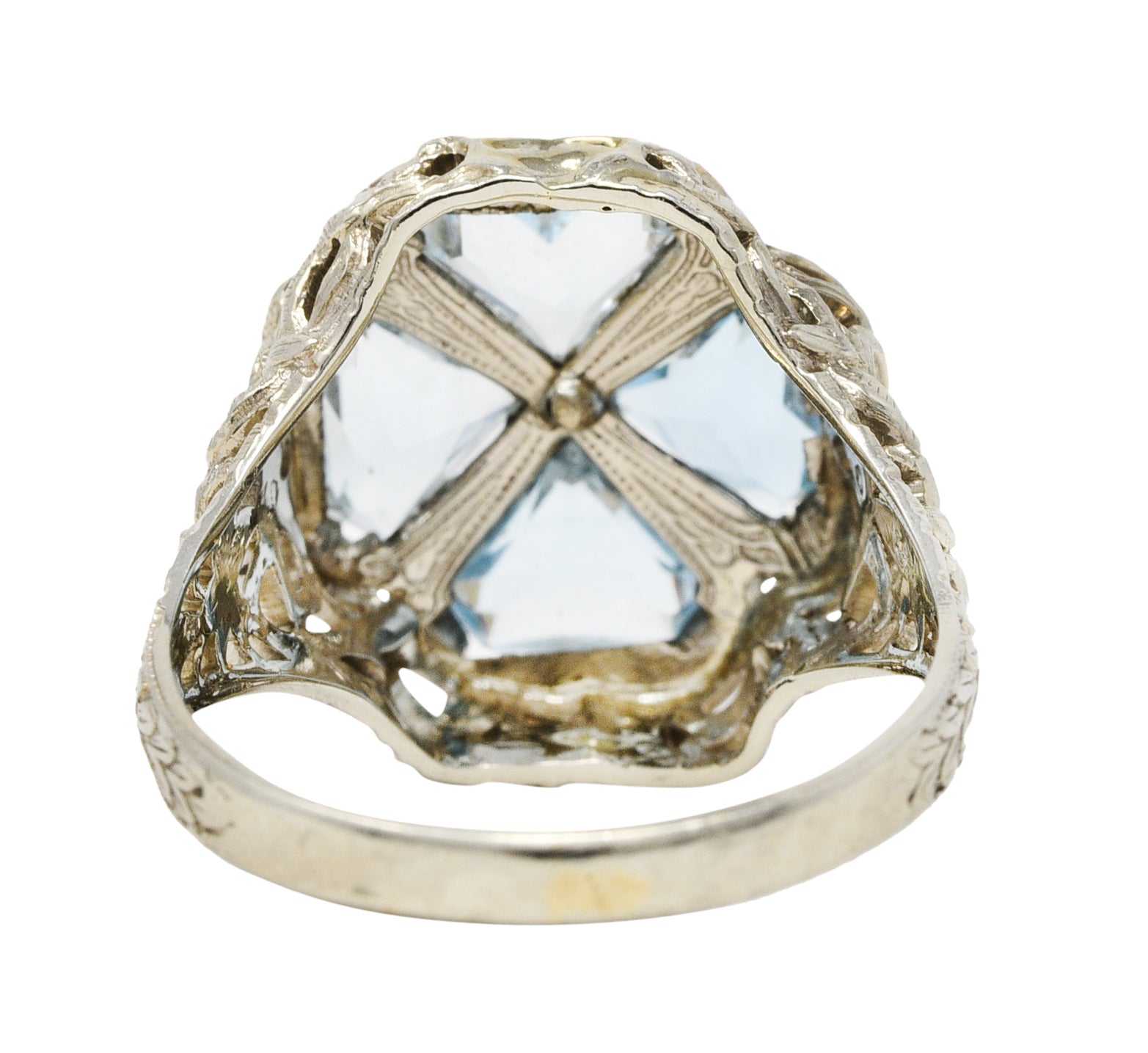 Early Art Deco 1.38 CTW Aquamarine Diamond 14 Karat White Gold Clover RingRing - Wilson's Estate Jewelry