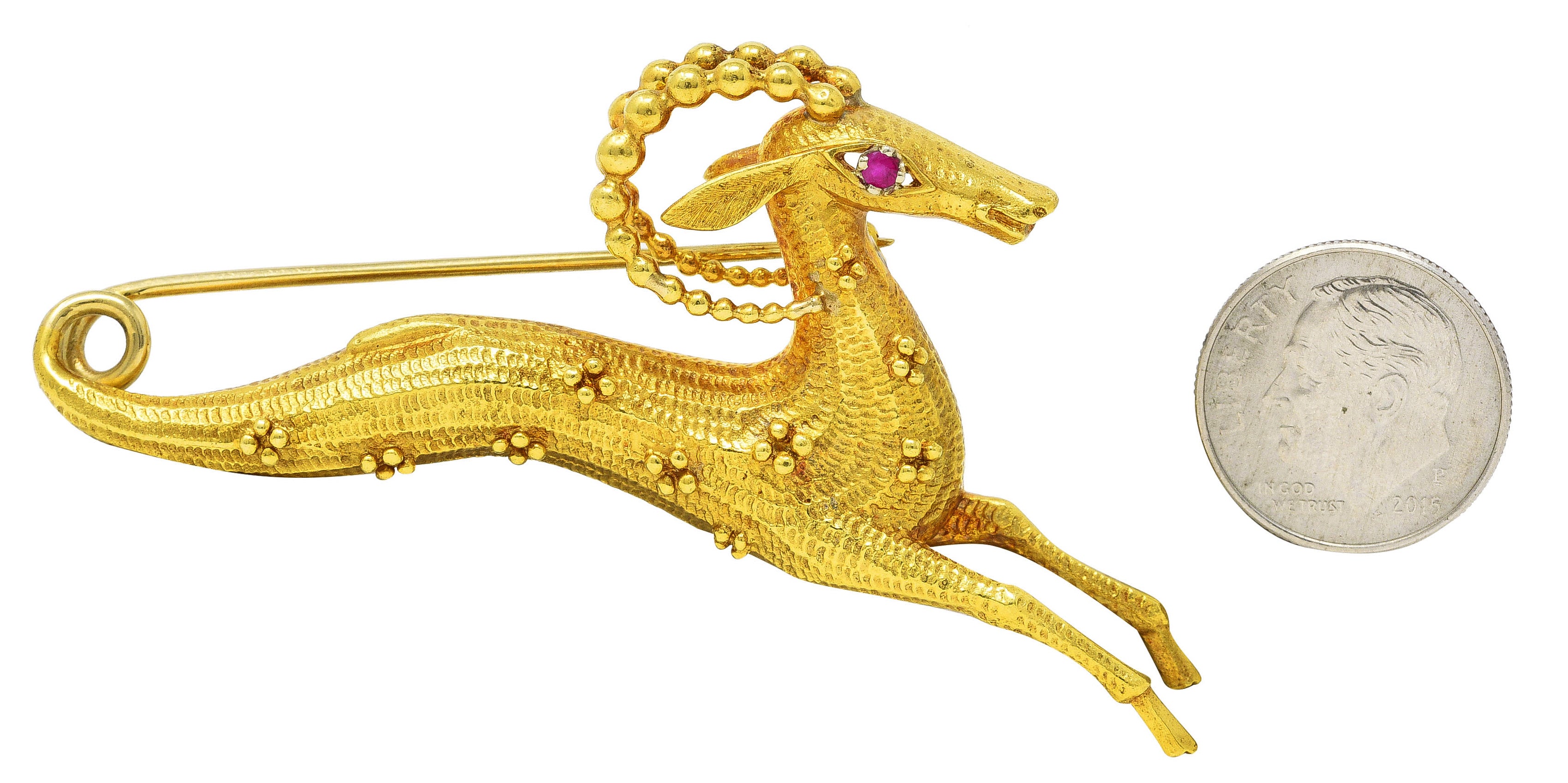 Cartier Ruby 18 Karat Yellow Gold Whimsical Gazelle Vintage Brooch Wilson's Estate Jewelry