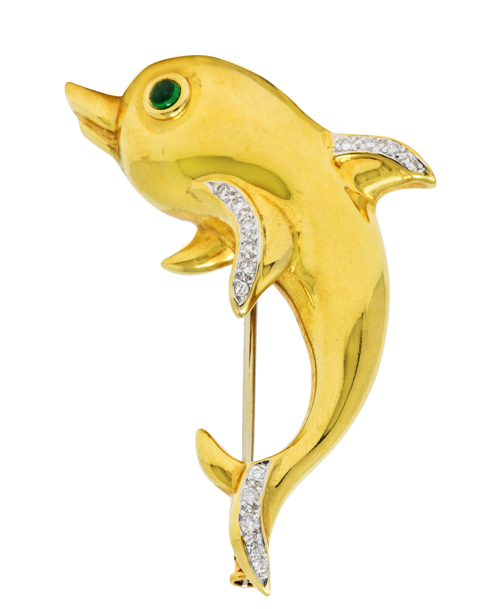 Vintage Diamond Emerald 18 Karat Two-Tone Gold Dolphin BroochBrooch - Wilson's Estate Jewelry