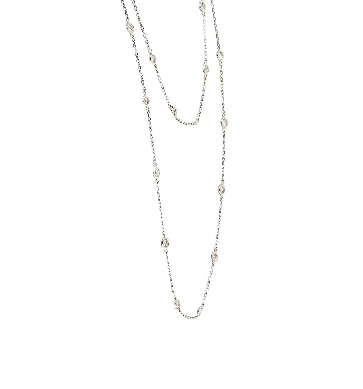 Contemporary 2.60 CTW Diamond 18 Karat White Gold By The Yard 41 IN Long Station Necklace Wilson's Estate Jewelry