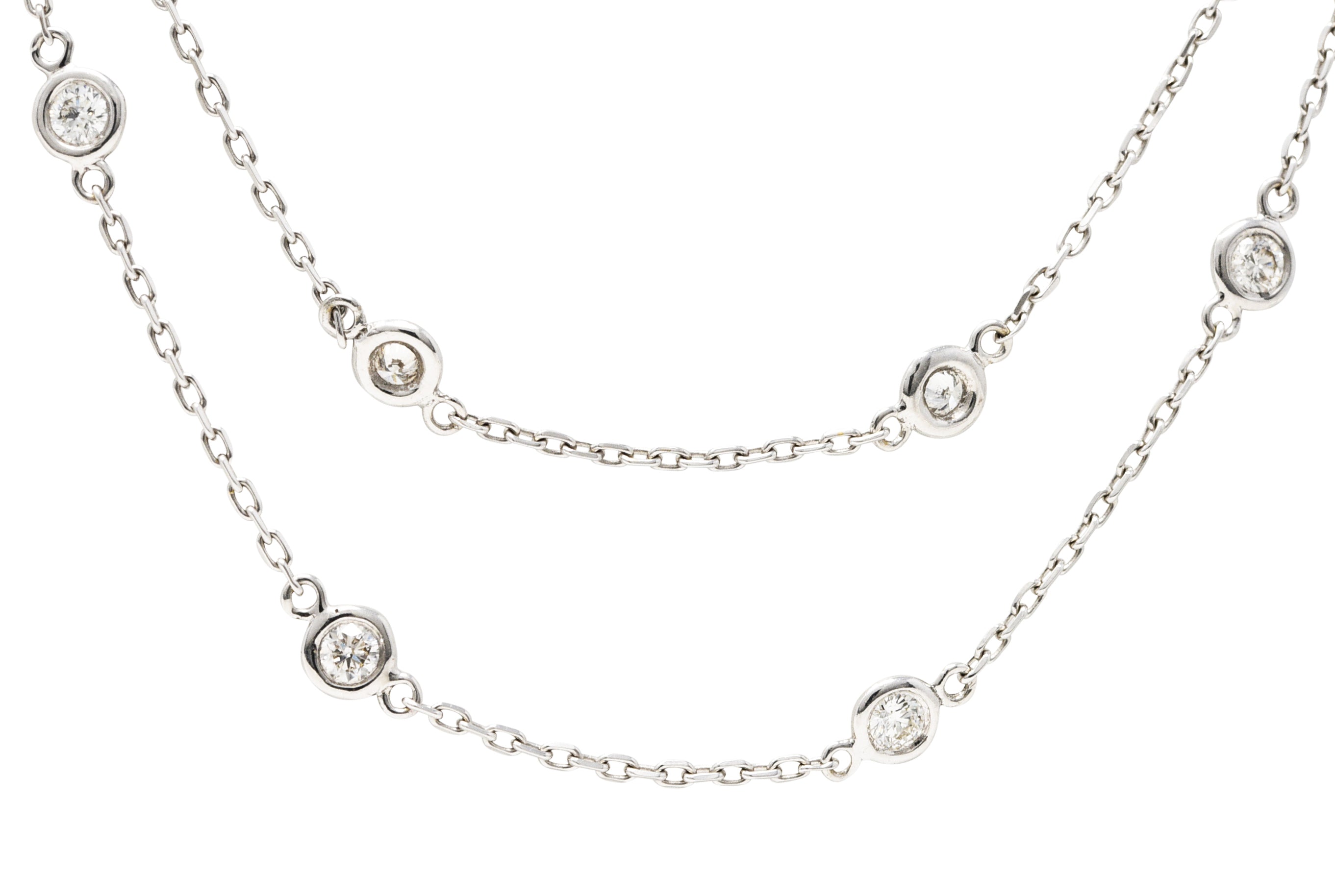 Contemporary 2.60 CTW Diamond 18 Karat White Gold By The Yard 41 IN Long Station Necklace Wilson's Estate Jewelry