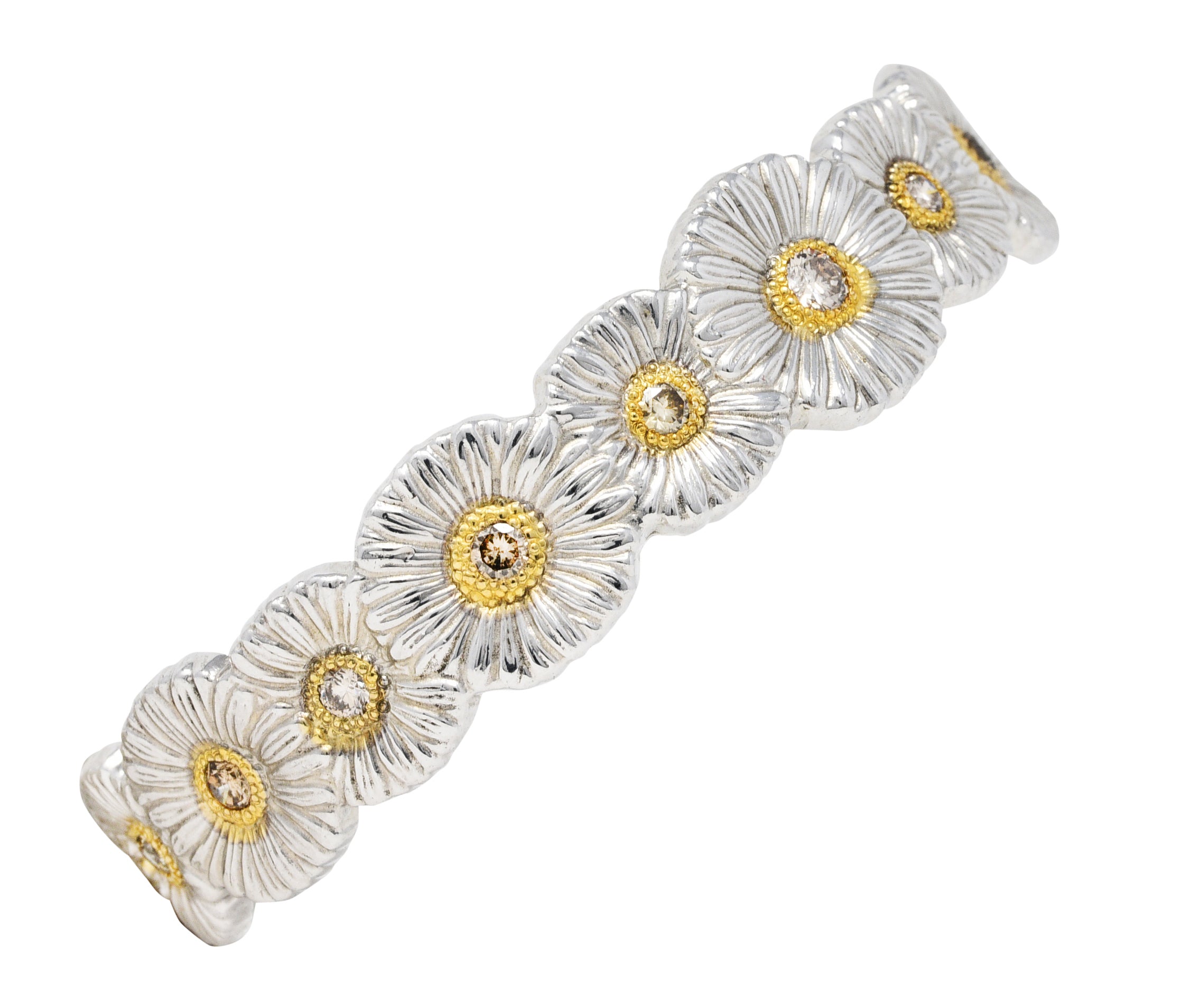 Buccellati 1.50 CTW Fancy Brown Diamond Sterling Silver Vermeil Gardenia Blossoms Cuff Braceletbracelet - Wilson's Estate Jewelry