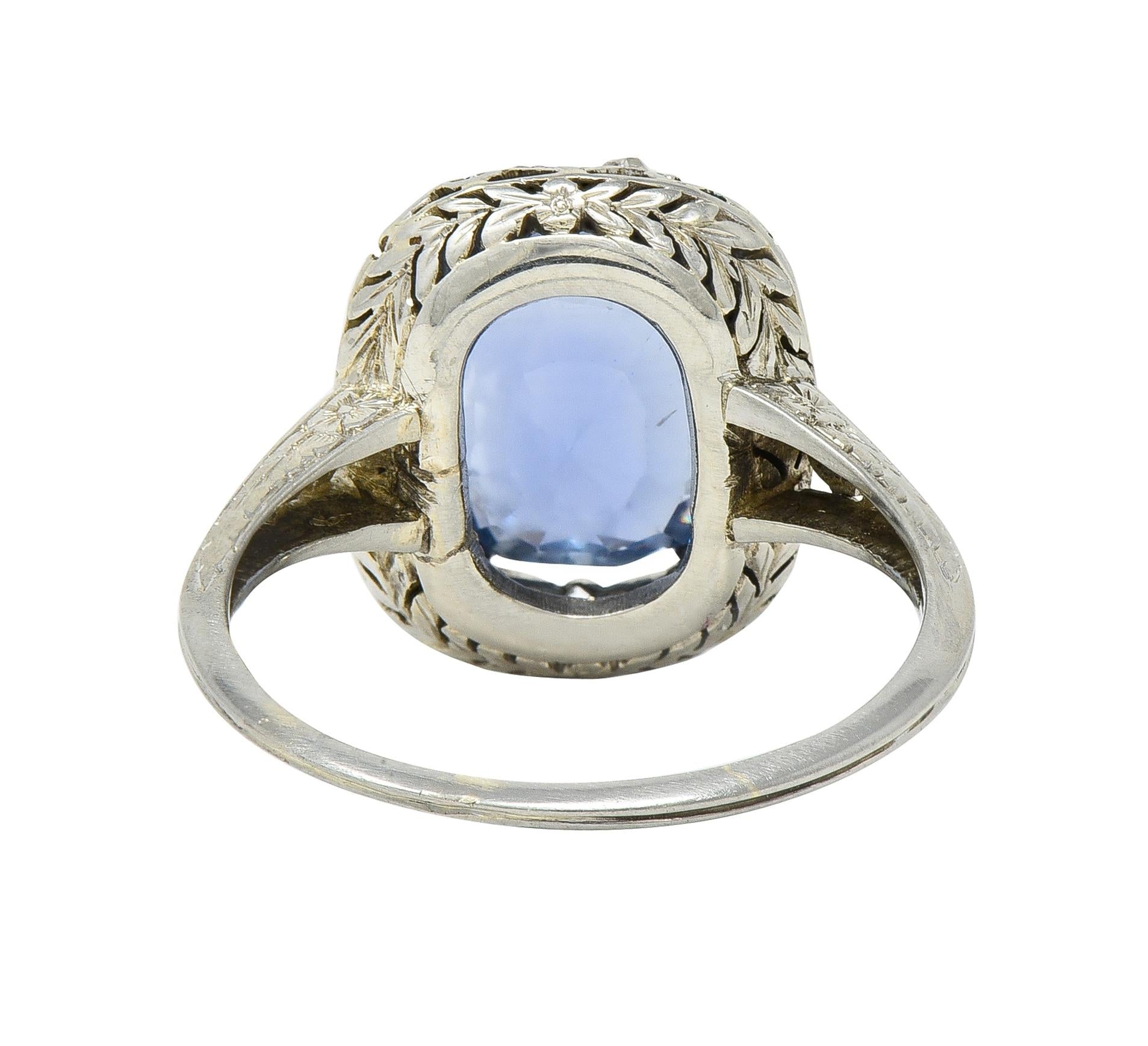 Edwardian 5.15 CTW No Heat Ceylon Sapphire Diamond Platinum Antique Ring GIA