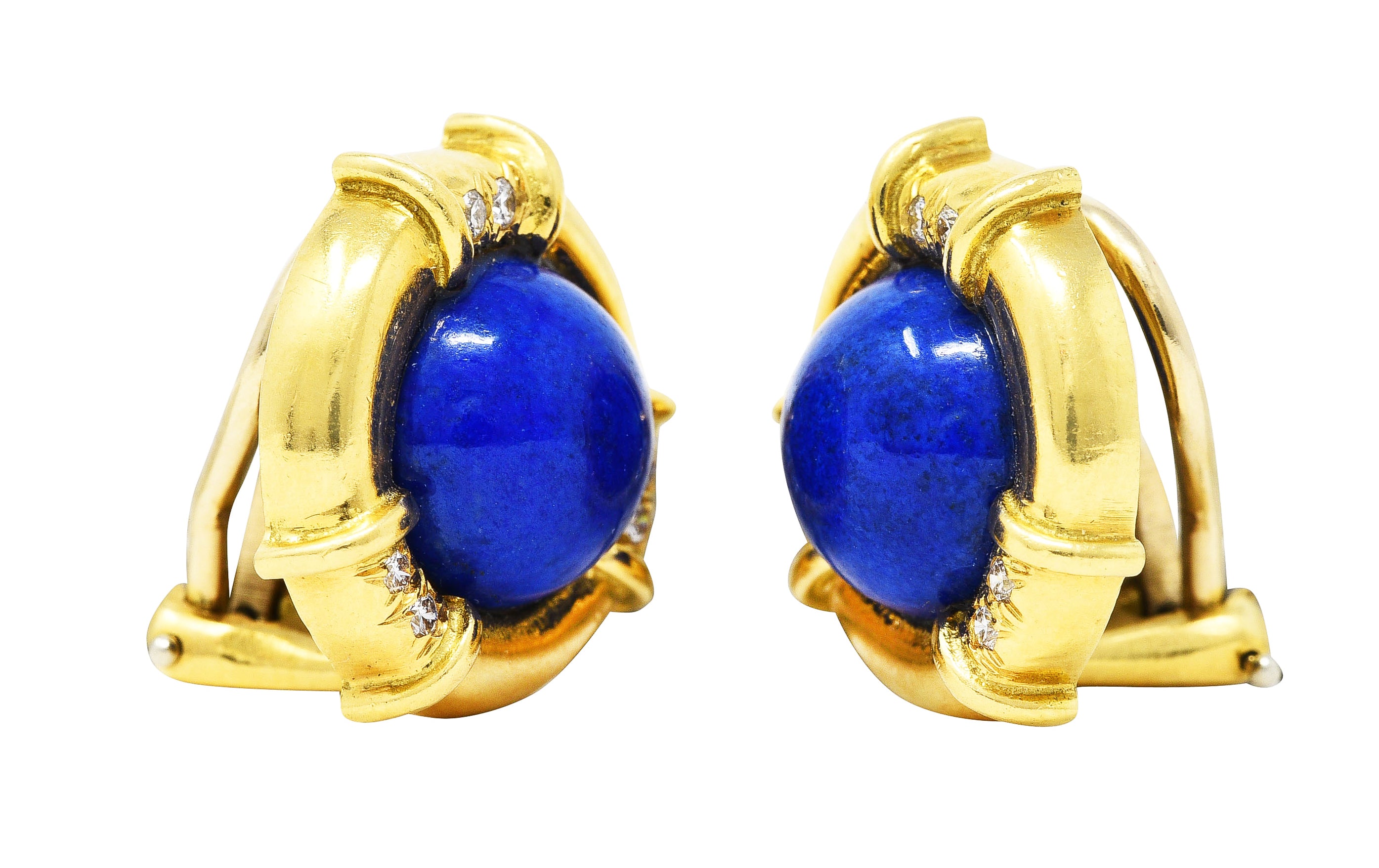 1985 Tiffany & Co. Diamond Lapis Lazuli 18 Karat Yellow Gold Ear-Clip EarringsEarrings - Wilson's Estate Jewelry