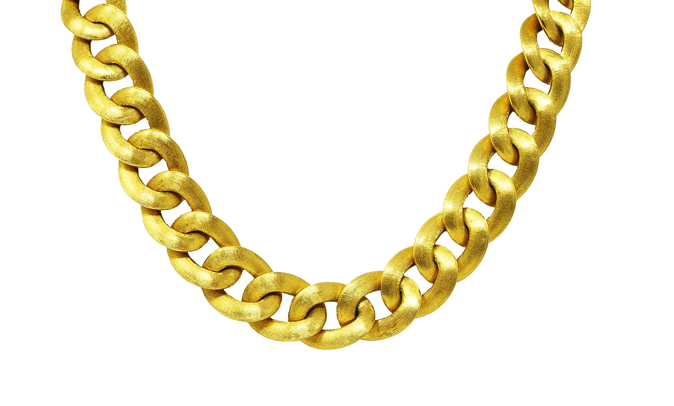 18 Karat Yellow Gold Brushed Curb Link Vintage Chain Necklace Wilson's Estate Jewelry