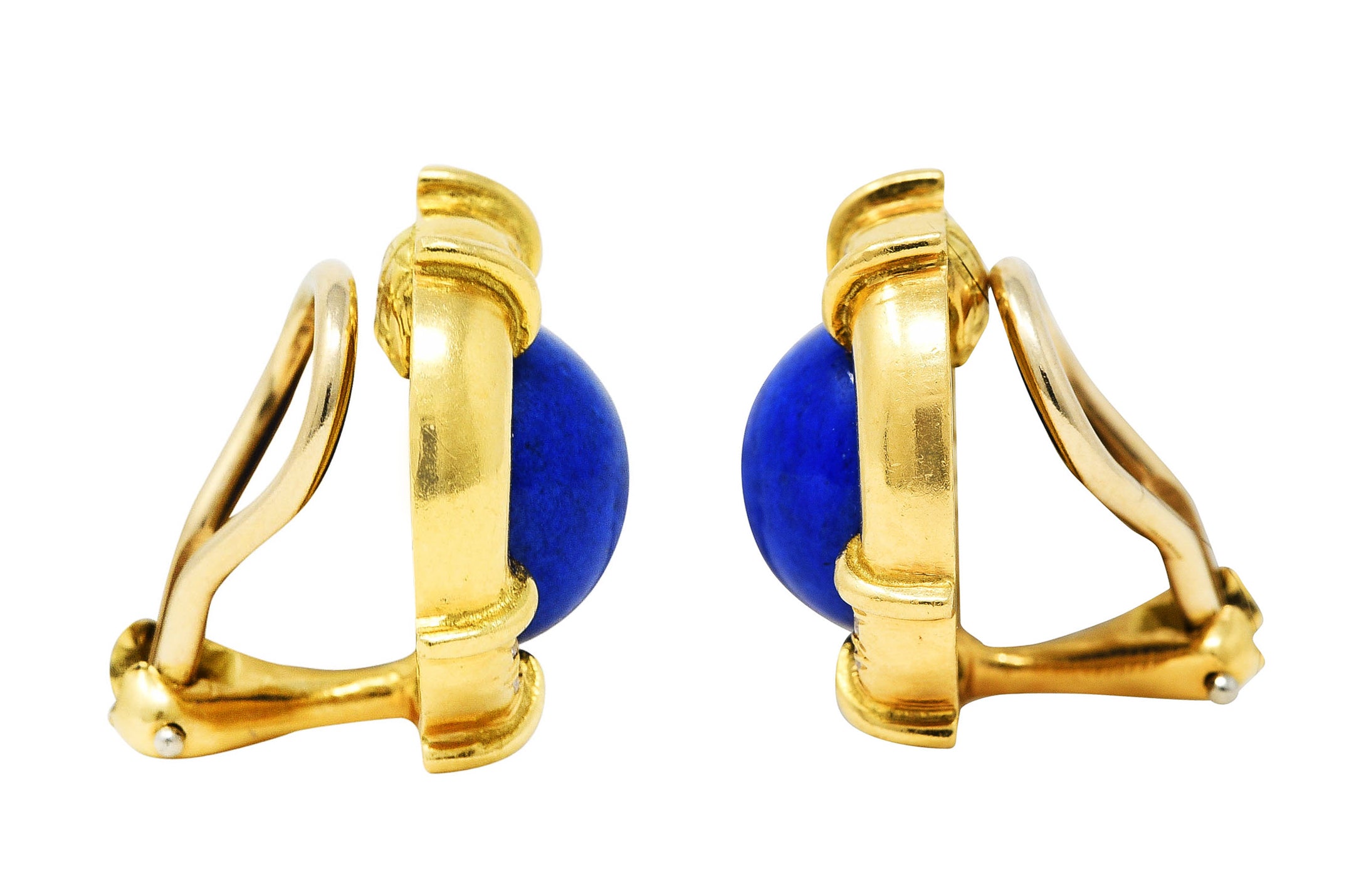 1985 Tiffany & Co. Diamond Lapis Lazuli 18 Karat Yellow Gold Ear-Clip EarringsEarrings - Wilson's Estate Jewelry