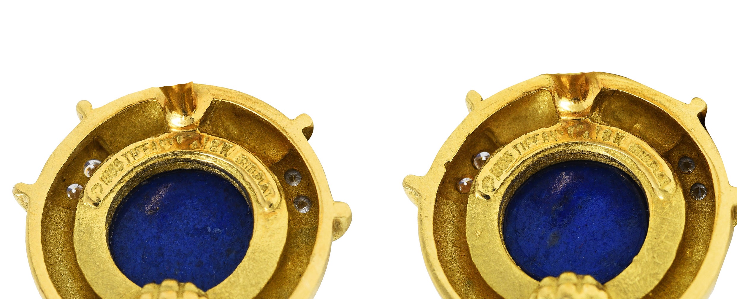 1985 Tiffany & Co. Diamond Lapis Lazuli 18 Karat Yellow Gold Ear-Clip EarringsEarrings - Wilson's Estate Jewelry