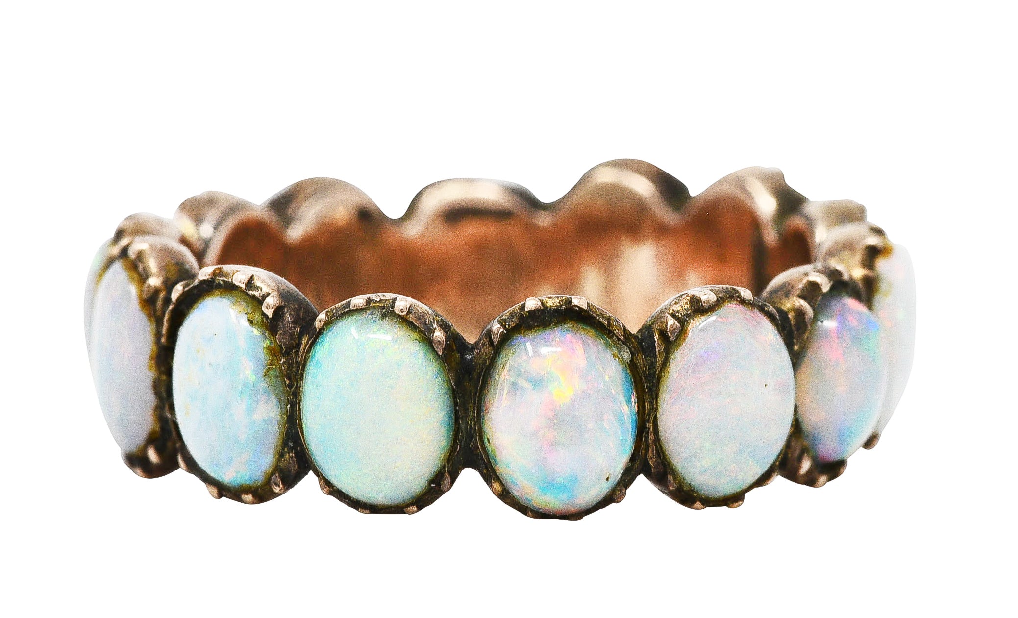 Victorian Opal 10 Karat Rose Gold Eternity Band Antique Ring Wilson's Estate Jewelry