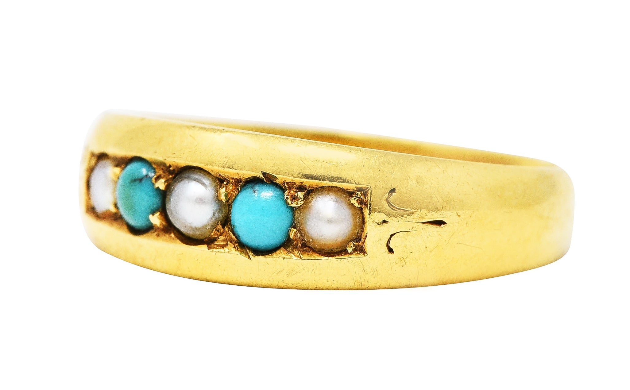 Victorian Turquoise Pearl 18 Karat Yellow Gold Unisex Band RingRing - Wilson's Estate Jewelry