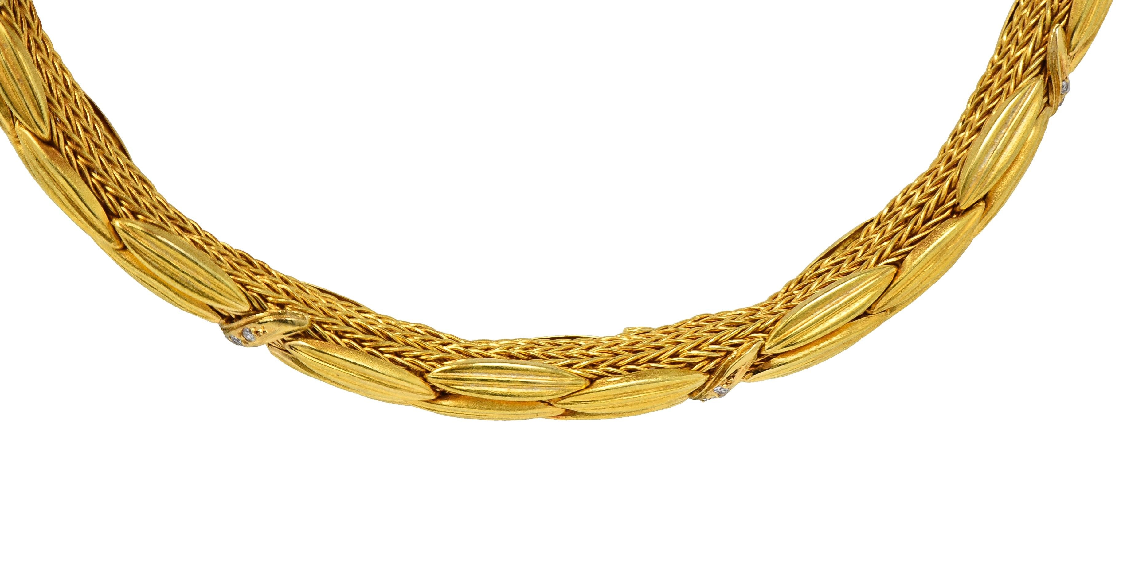 LaLaounis 1960's Diamond 18 Karat Yellow Gold Wheat Collar Necklace