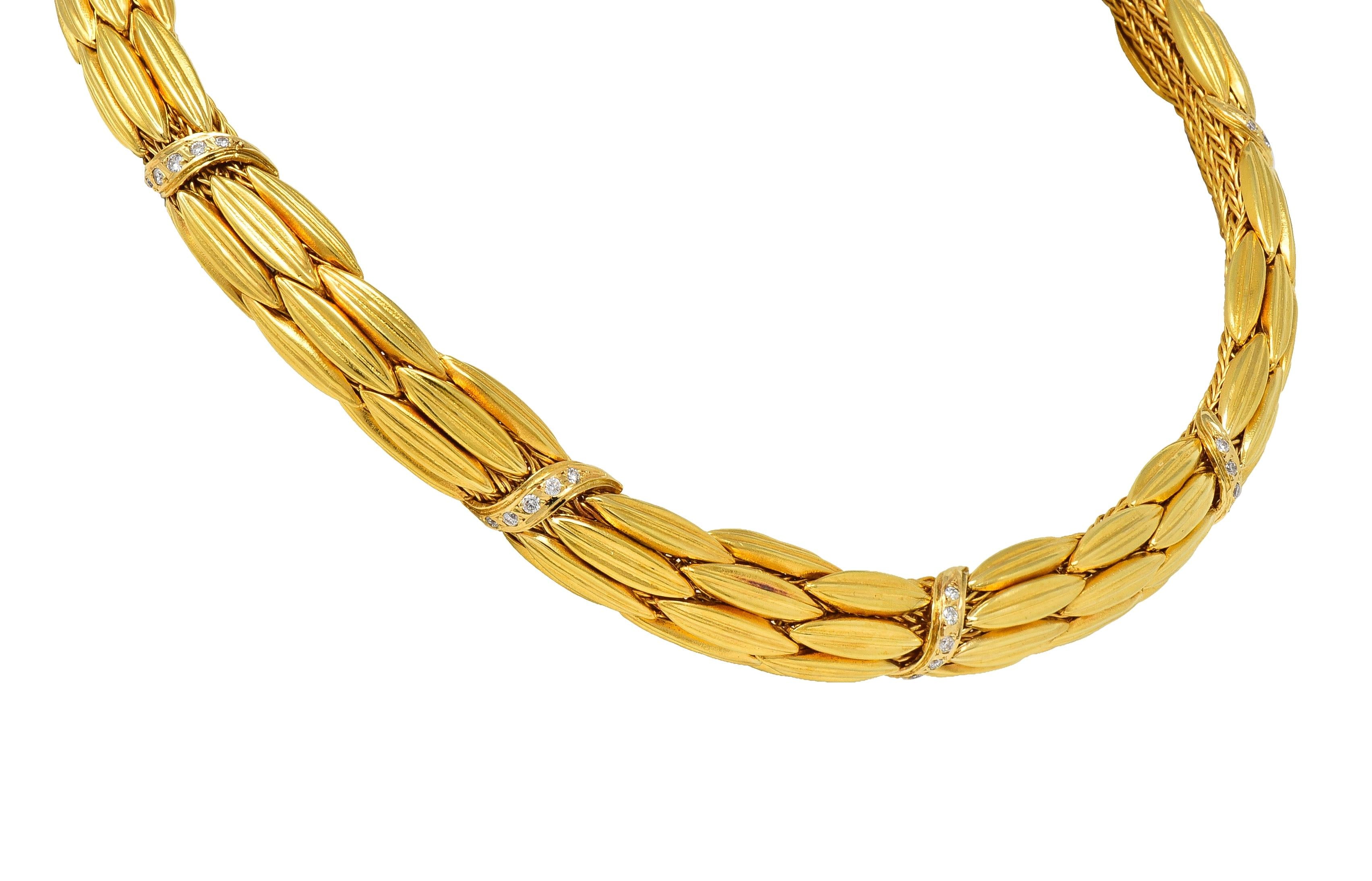 LaLaounis 1960's Diamond 18 Karat Yellow Gold Wheat Collar Necklace