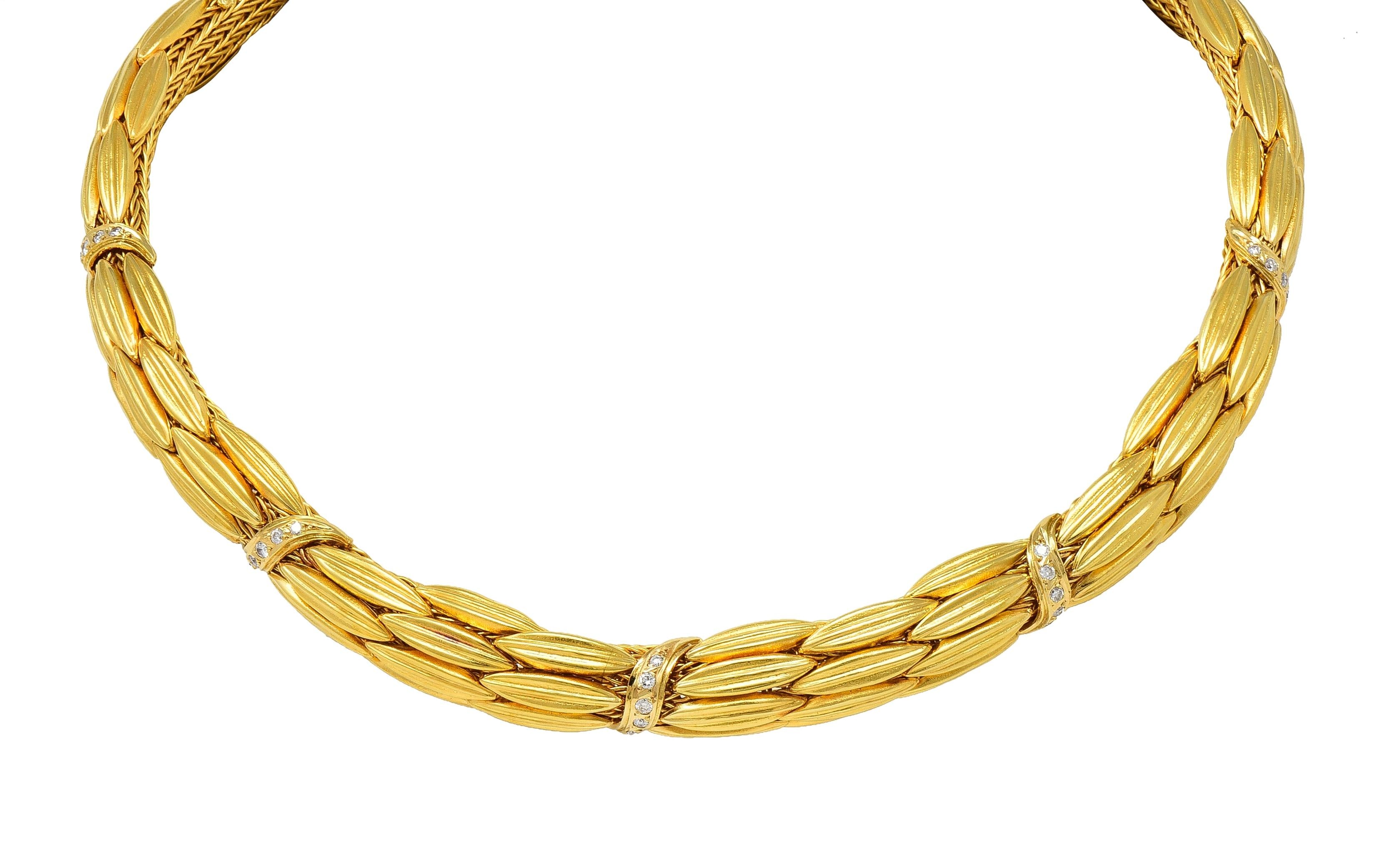 LaLaounis 1960's Diamond 18 Karat Yellow Gold Wheat Collar Necklace