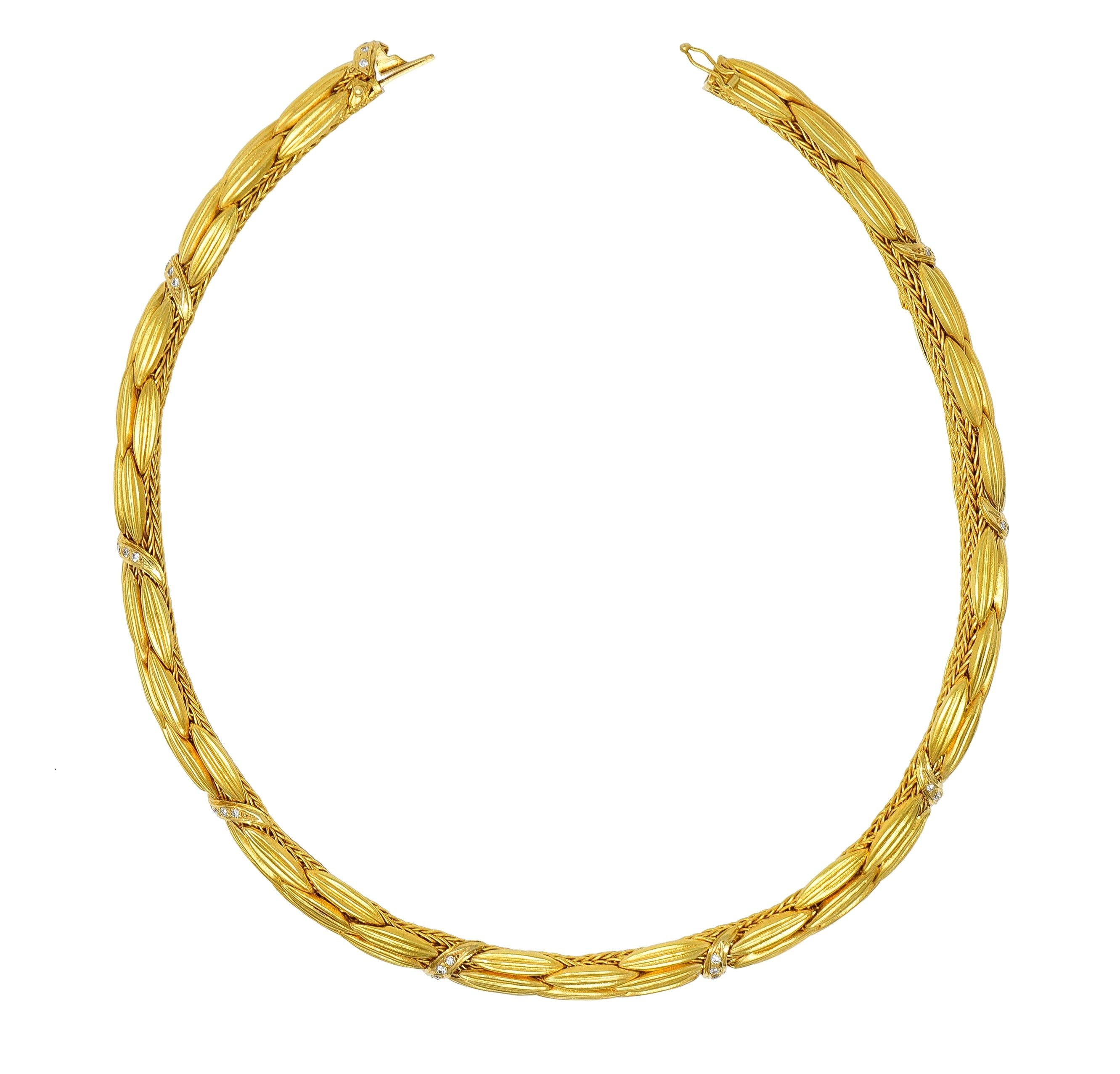 LaLaounis 1960's Diamond 18 Karat Yellow Gold Wheat Collar Necklace