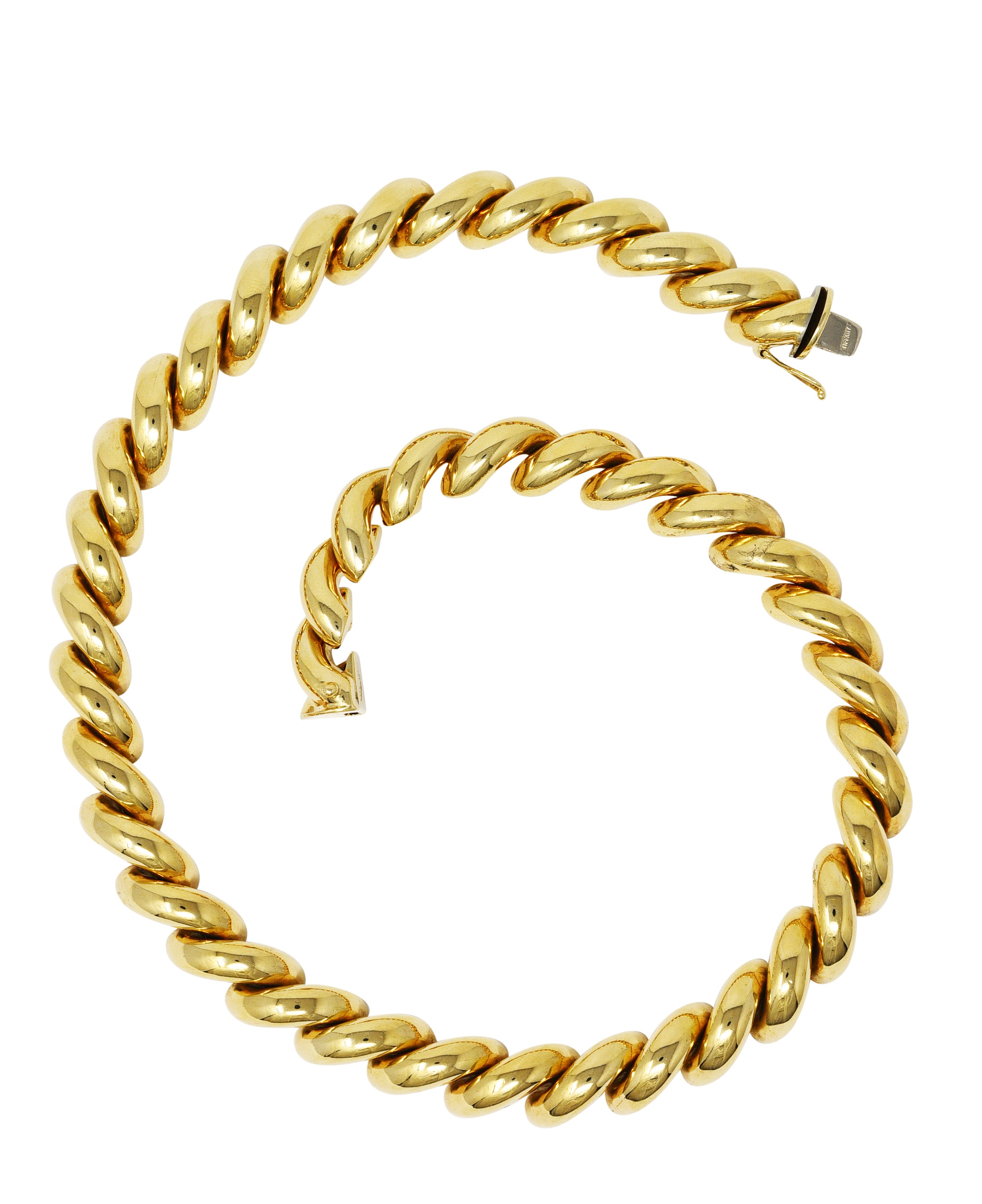 Tiffany & Co. 1960's Modernist 14 Karat Yellow Gold Twist Link Vintage Chain Necklace Wilson's Estate Jewelry