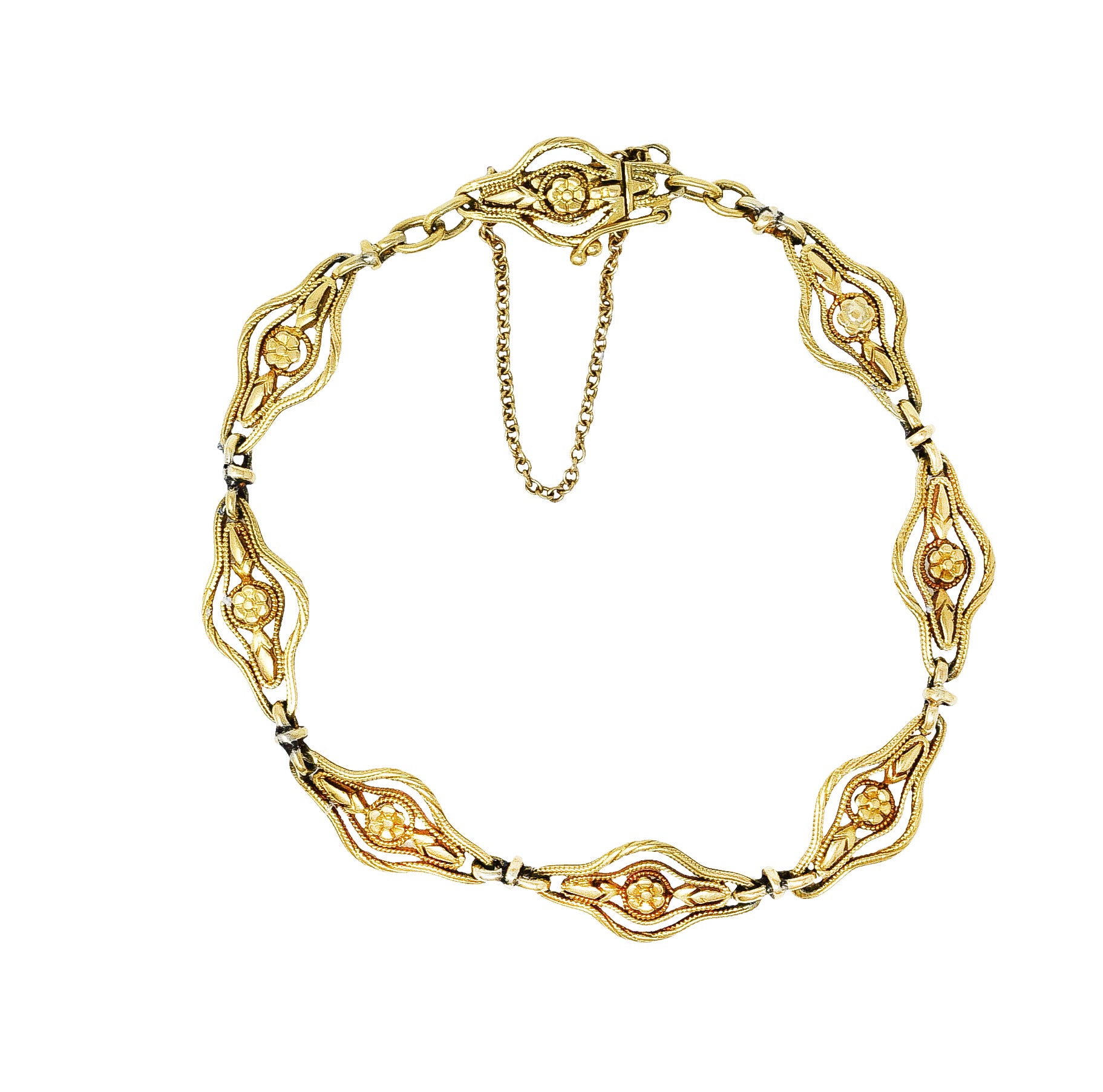 French Victorian 18 Karat Yellow Gold Floral Link BraceletBracelet - Wilson's Estate Jewelry