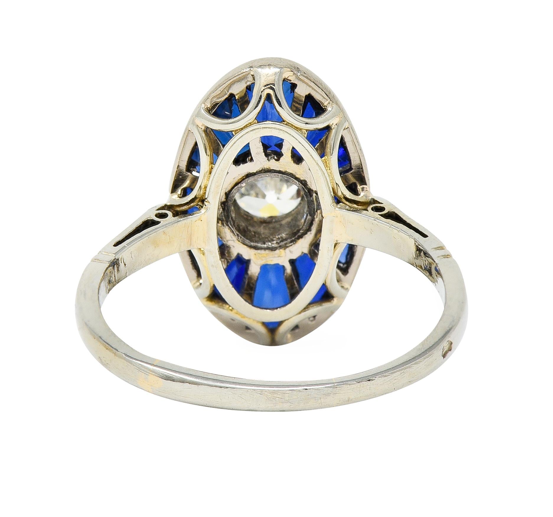 Art Deco French Old European Cut Diamond 18 Karat Gold Sapphire Dinner Ring