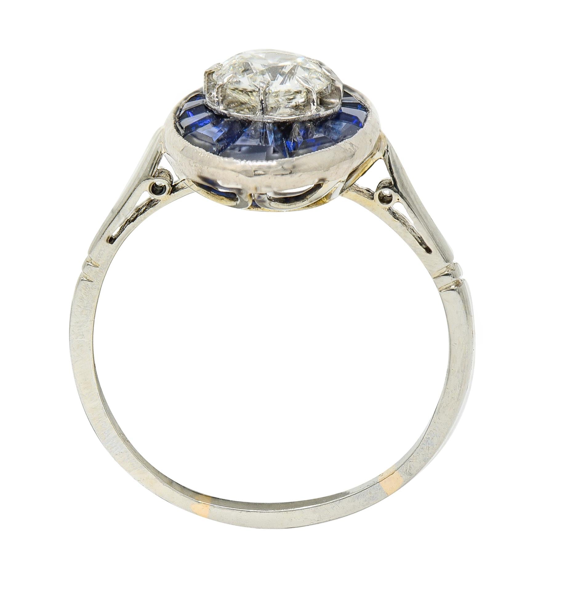 Art Deco French Old European Cut Diamond 18 Karat Gold Sapphire Dinner Ring