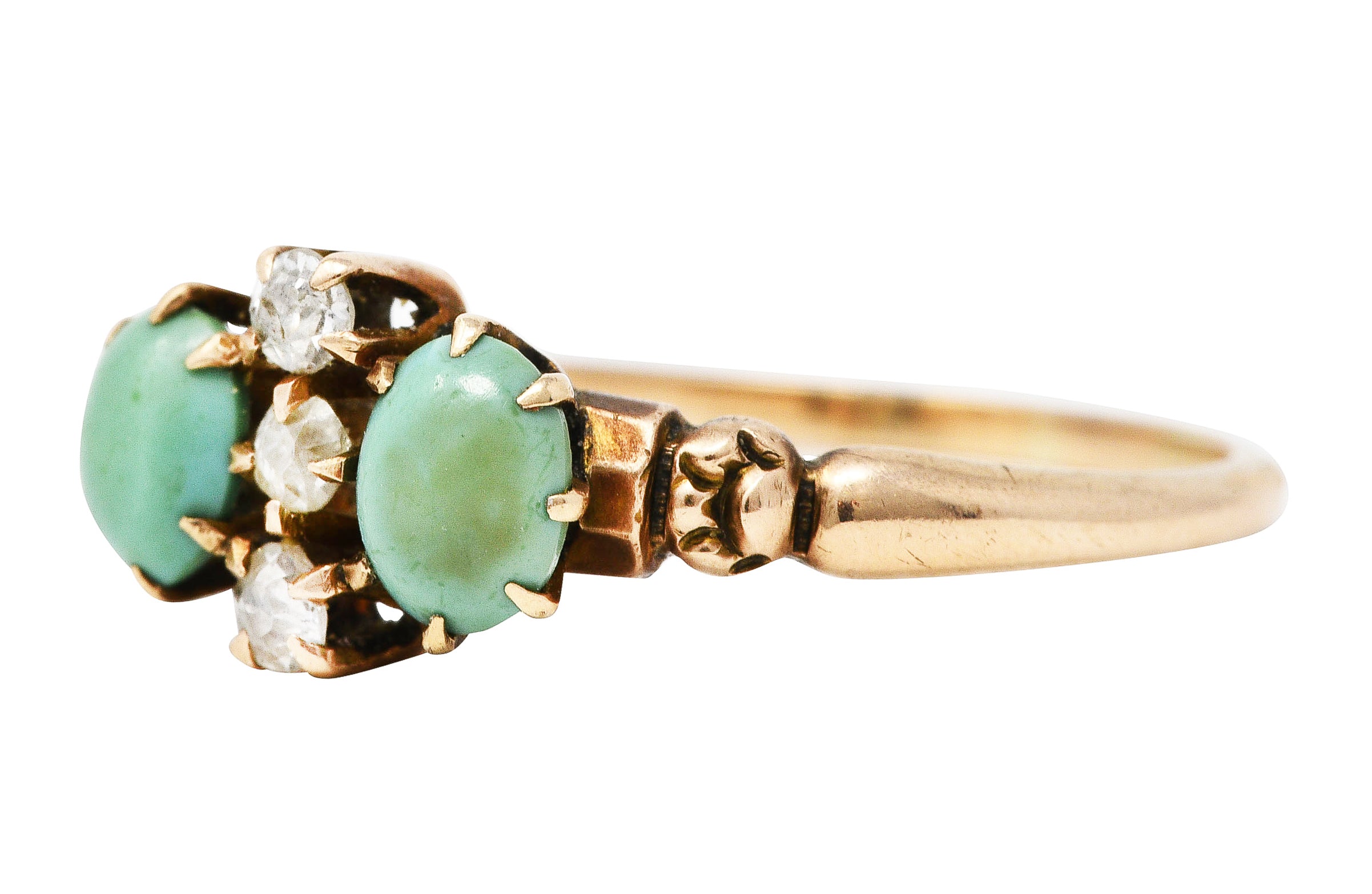 Bernot & Heger Victorian Diamond Turquoise 14 Karat Rose Gold RingRing - Wilson's Estate Jewelry