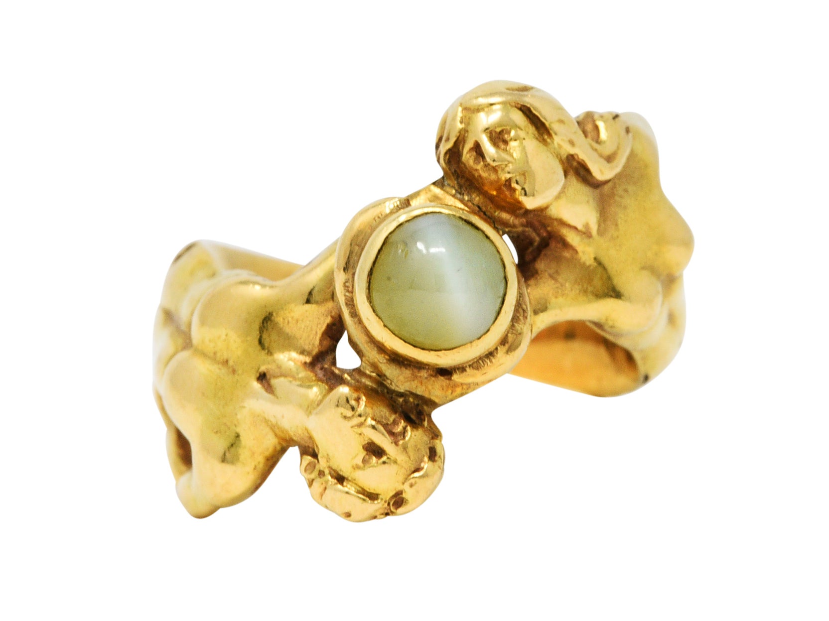 Art Nouveau Cat's Eye Chrysoberyl 18 Karat Gold Unisex Figural Band RingRing - Wilson's Estate Jewelry