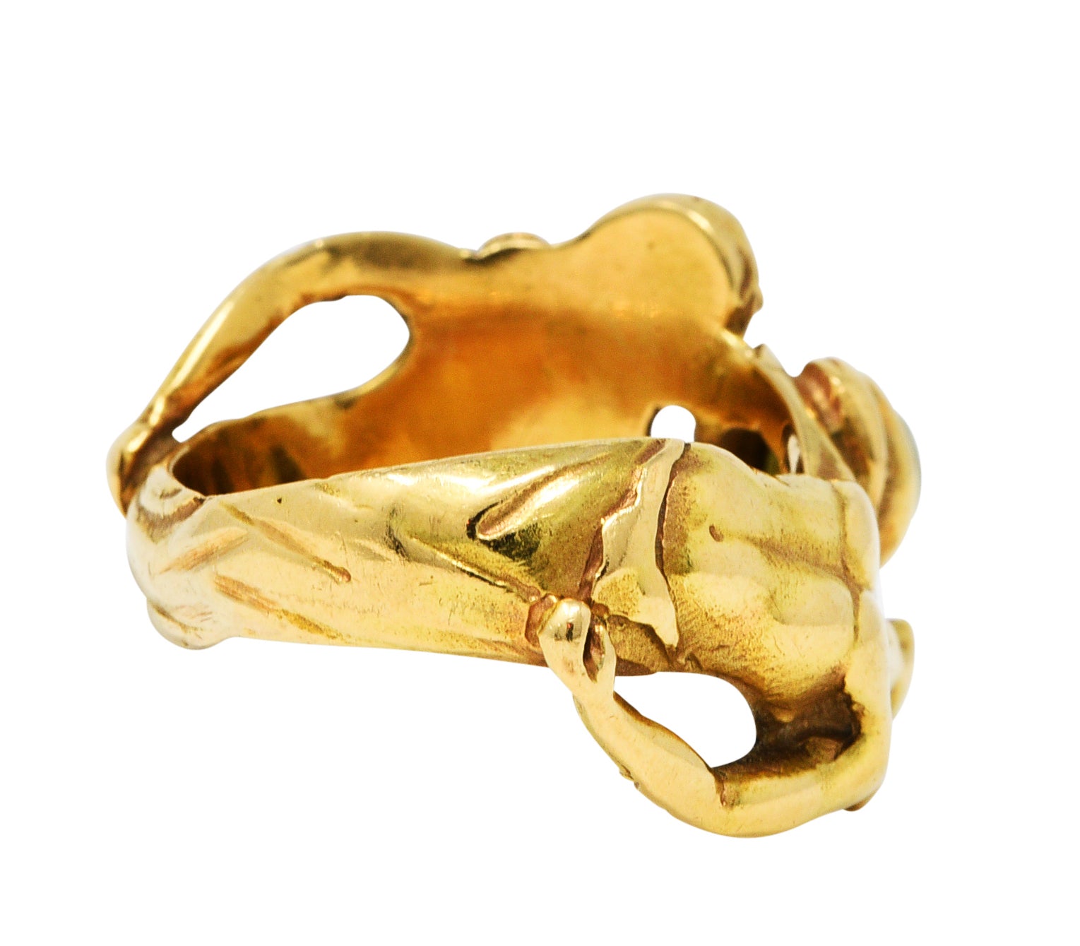 Art Nouveau Cat's Eye Chrysoberyl 18 Karat Gold Unisex Figural Band RingRing - Wilson's Estate Jewelry