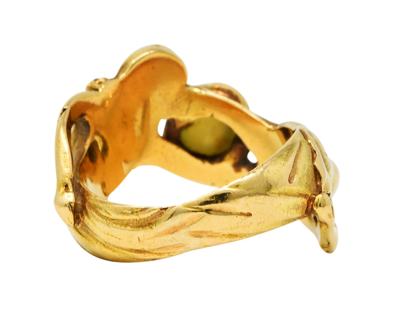 Art Nouveau Cat's Eye Chrysoberyl 18 Karat Gold Unisex Figural Band RingRing - Wilson's Estate Jewelry
