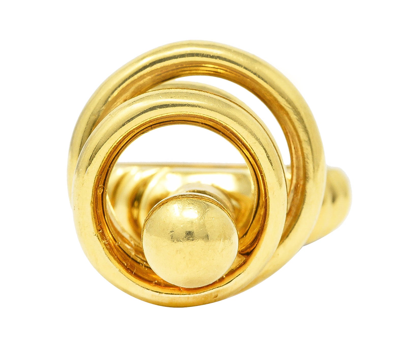 Modernist 1960's 18 Karat Yellow Gold Kinetic Spinning Vintage Fidget Statement Ring Wilson's Estate Jewelry