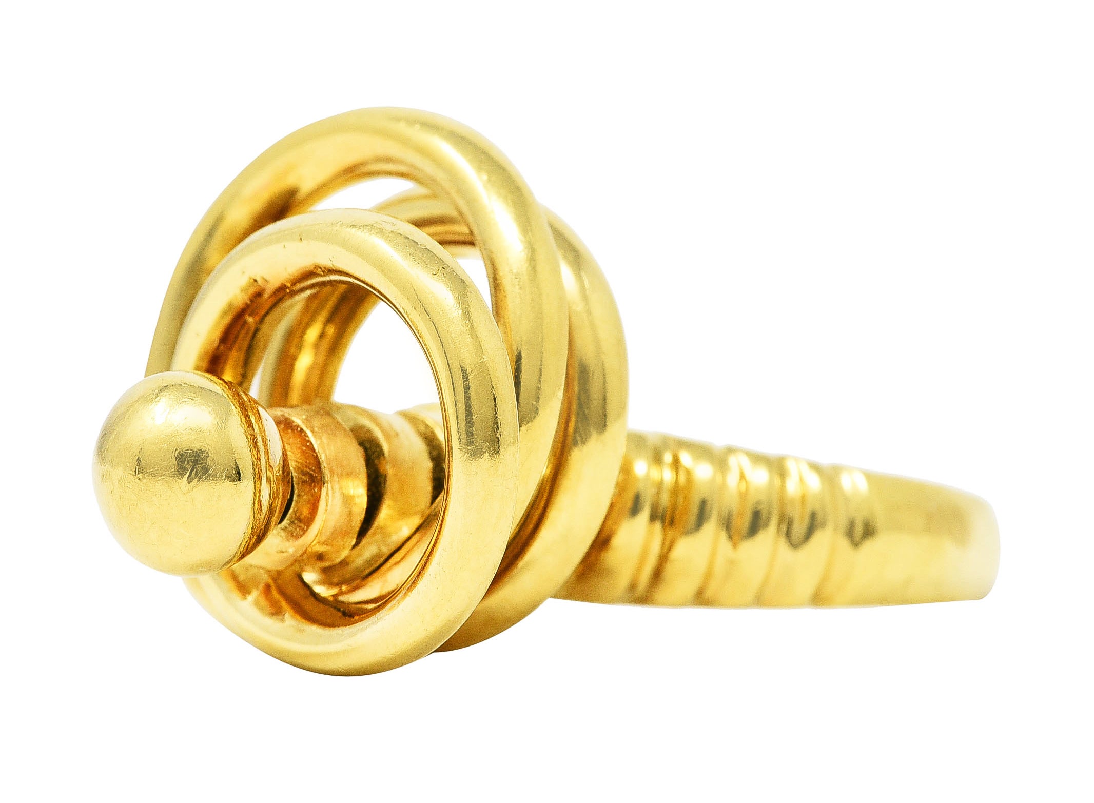 Modernist 1960's 18 Karat Yellow Gold Kinetic Spinning Vintage Fidget Statement Ring Wilson's Estate Jewelry