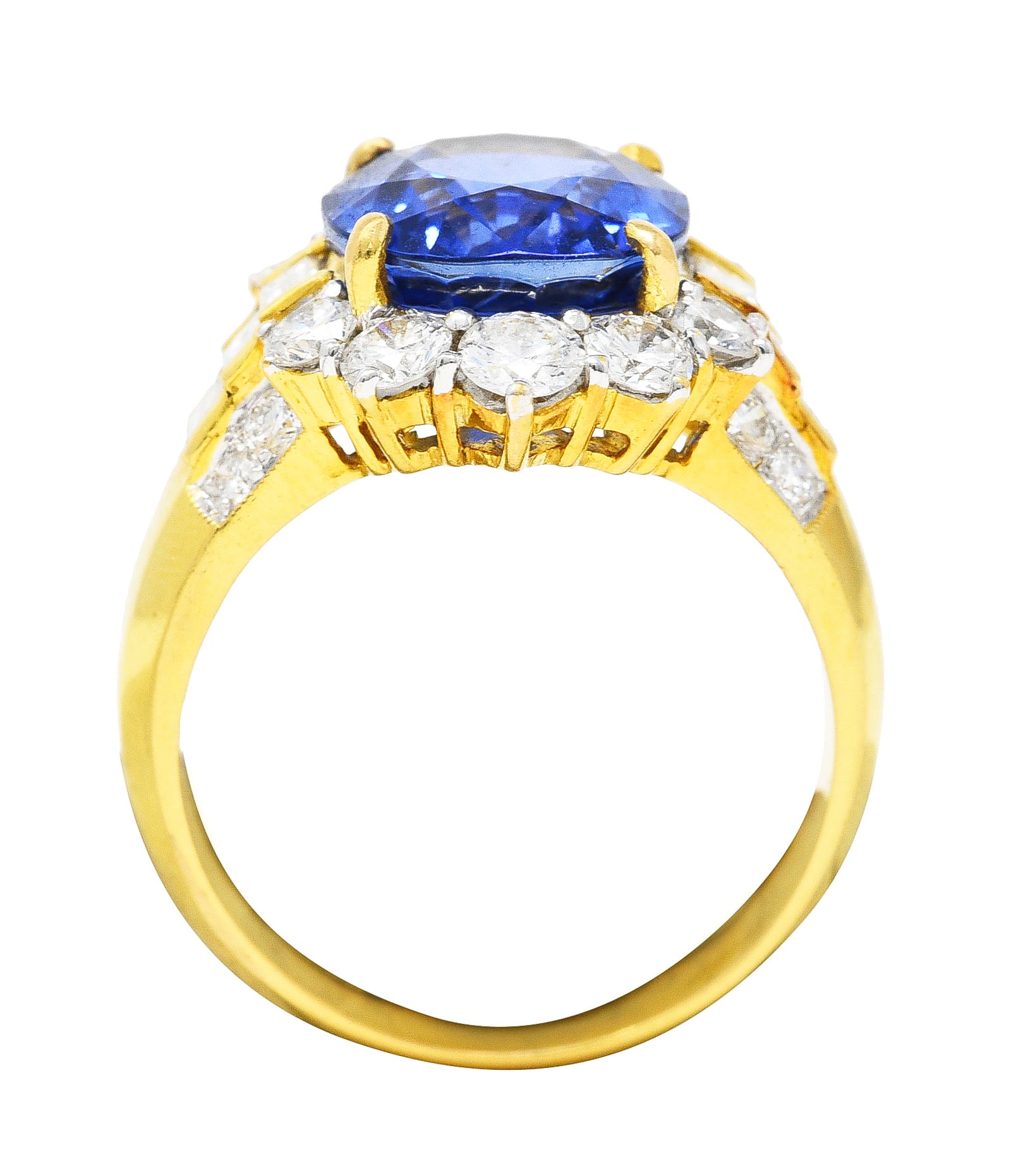 Vintage 7.96 CTW Sapphire Diamond 18 Karat Yellow Gold Cluster Band Ring GIA Wilson's Estate Jewelry