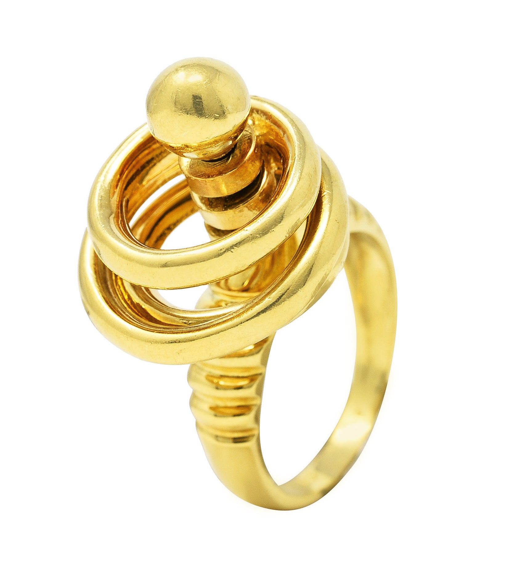 Modernist 1960's 18 Karat Yellow Gold Kinetic Spinning Vintage Fidget Statement Ring Wilson's Estate Jewelry