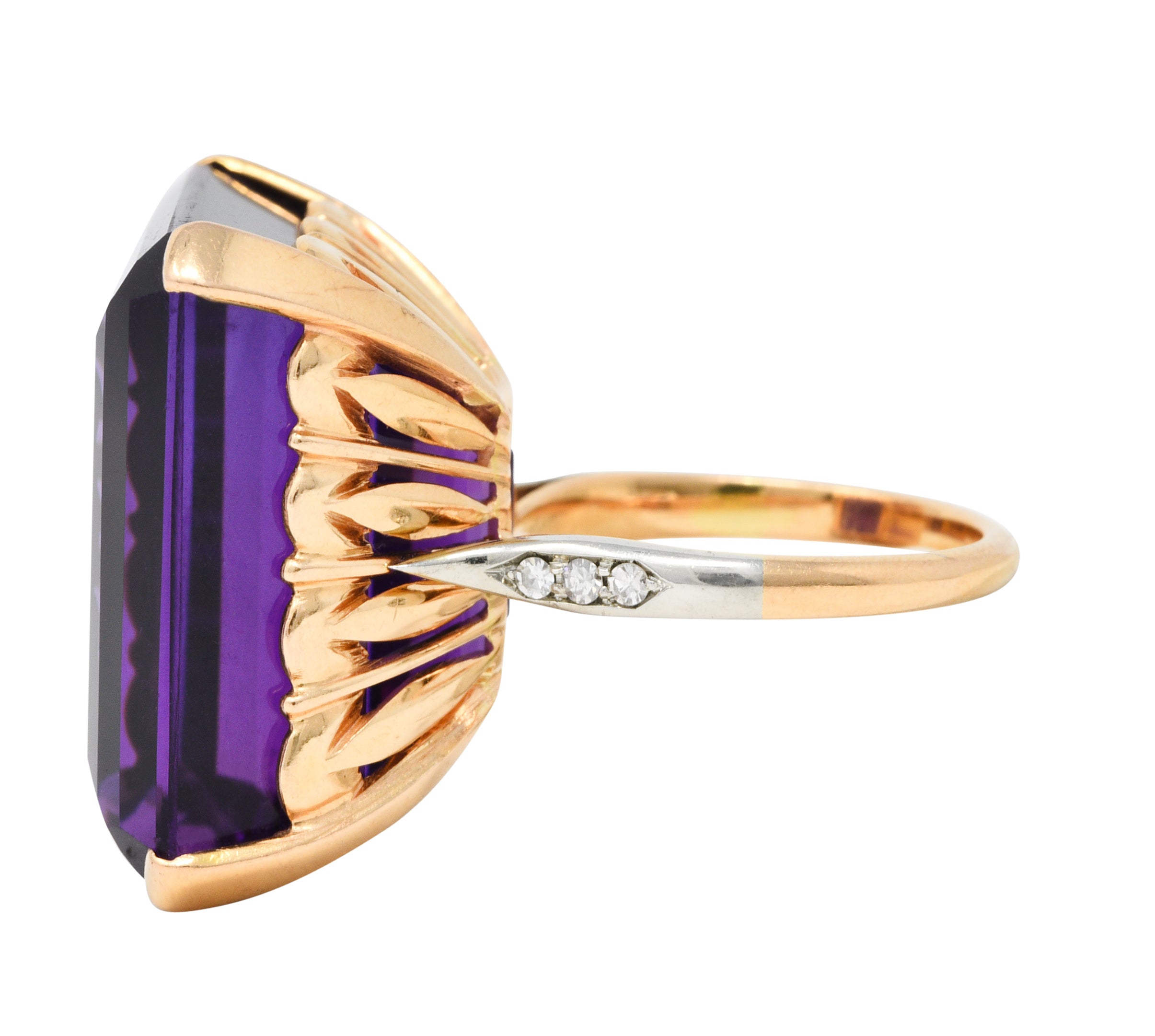 Vintage Amethyst Diamond 18 Karat Two-Tone Gold Statement RingRing - Wilson's Estate Jewelry