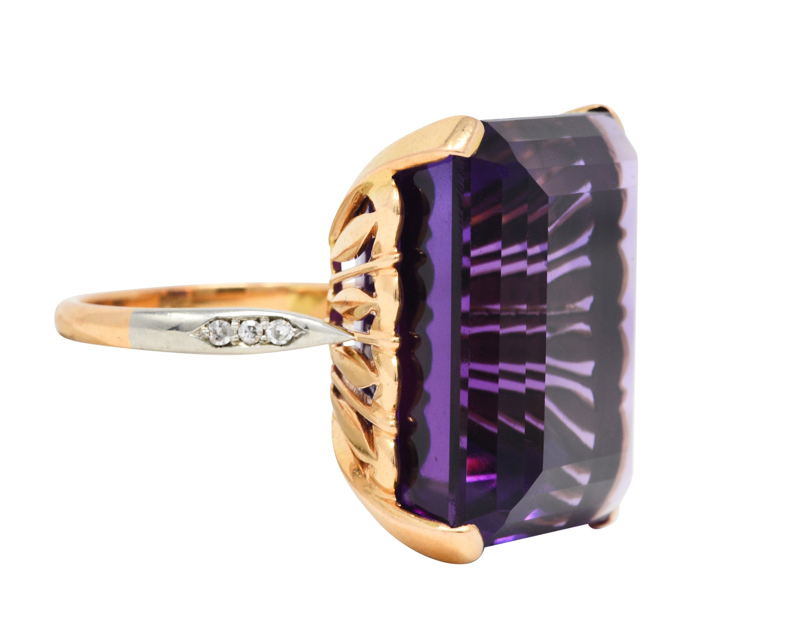 Vintage Amethyst Diamond 18 Karat Two-Tone Gold Statement RingRing - Wilson's Estate Jewelry