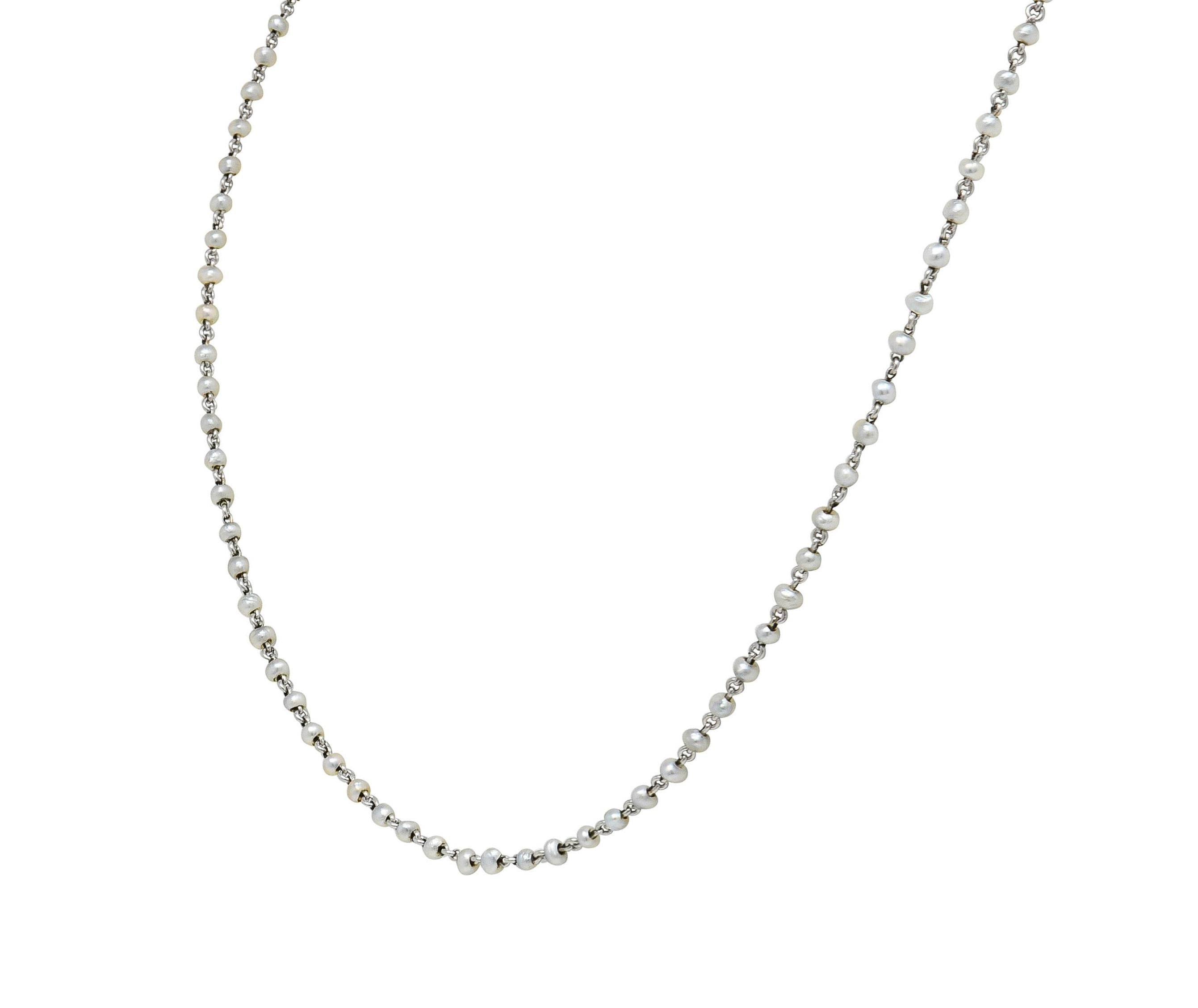 Edwardian Pearl Platinum Beaded Antique Chain Necklace