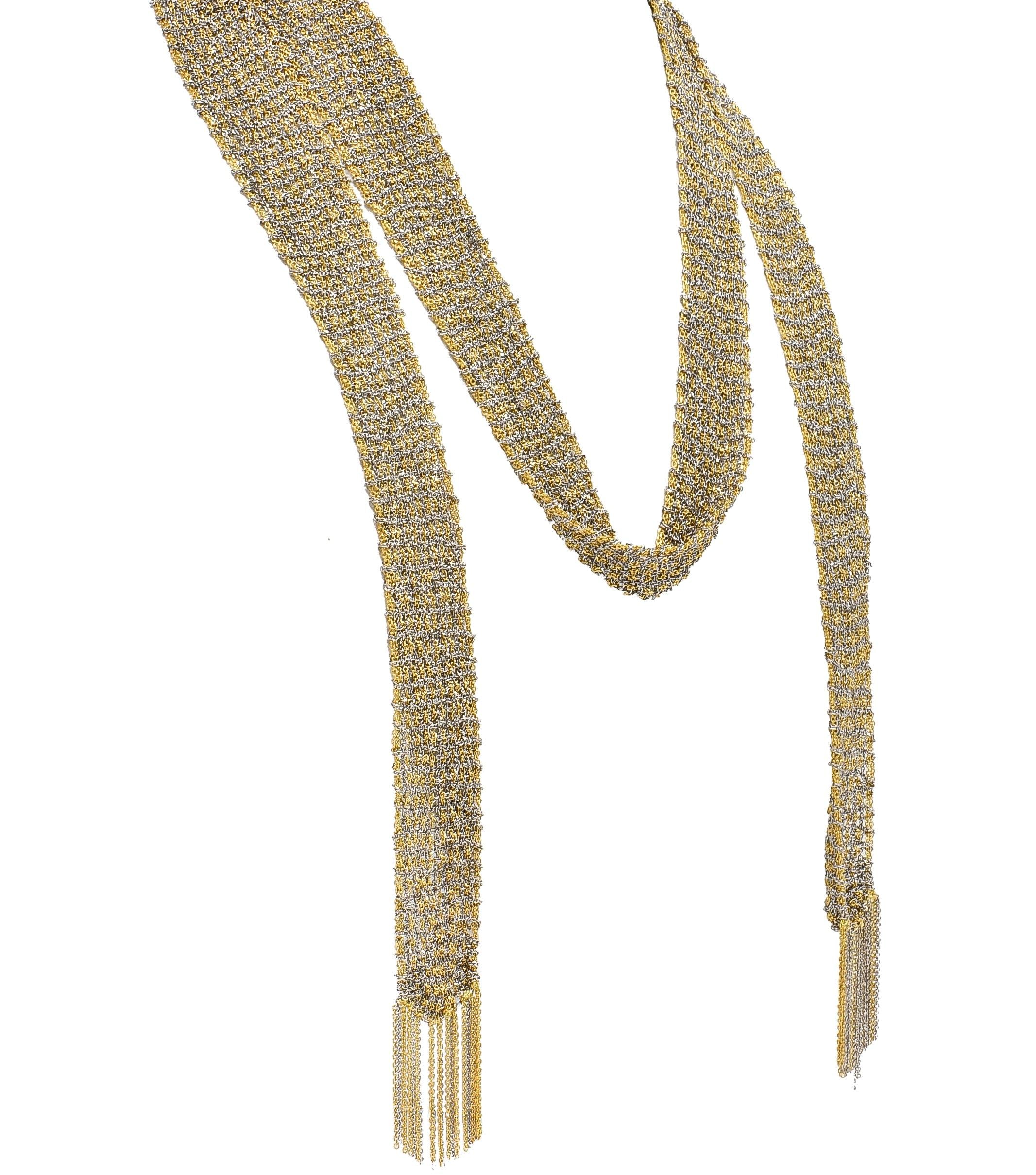 Calgaro 18 Karat Two-Tone Gold Woven Mesh Fringe Scarf Necklace