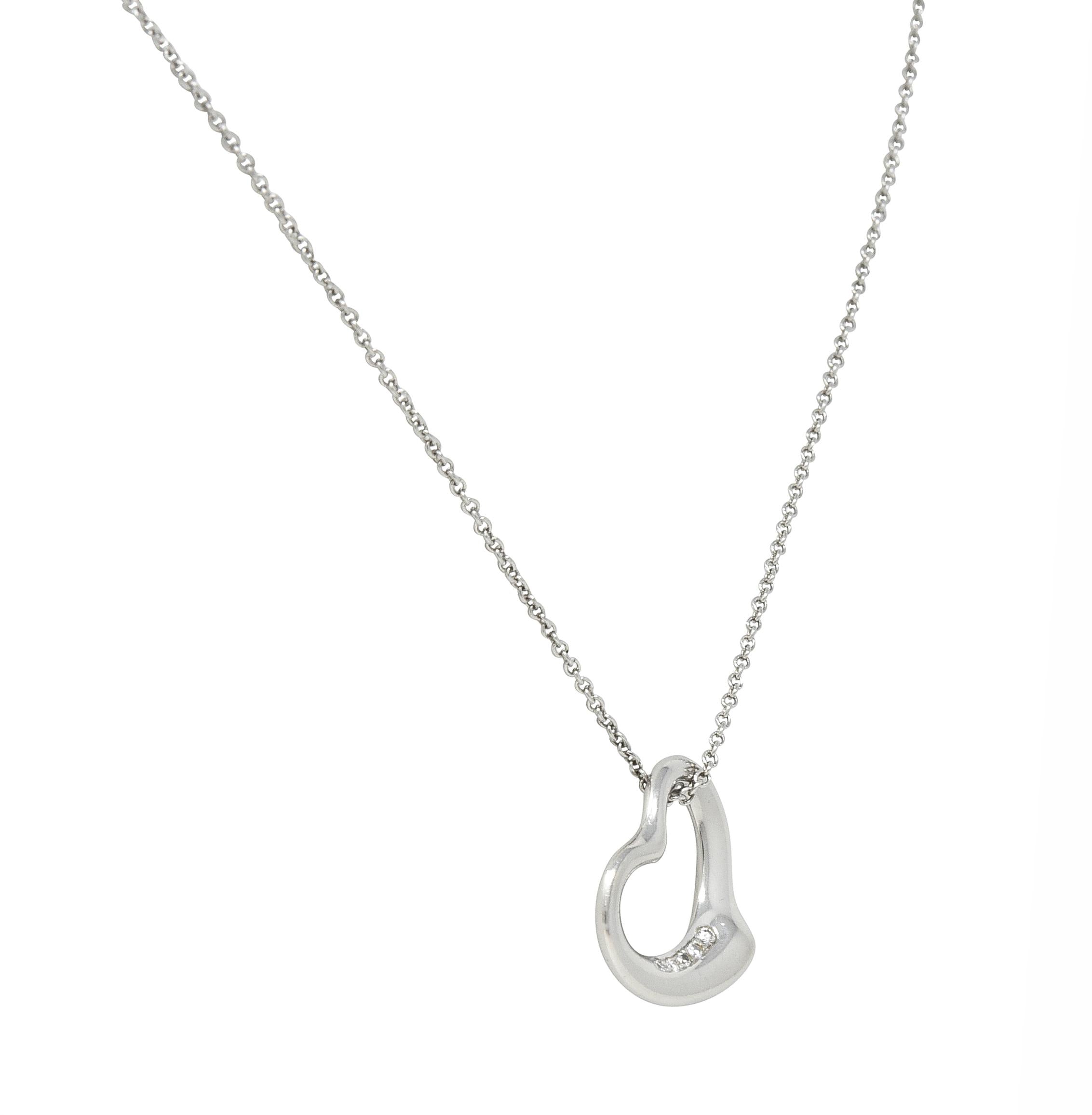 Elsa Peretti Tiffany & Co. Diamond Platinum Open Heart Pendant Necklace