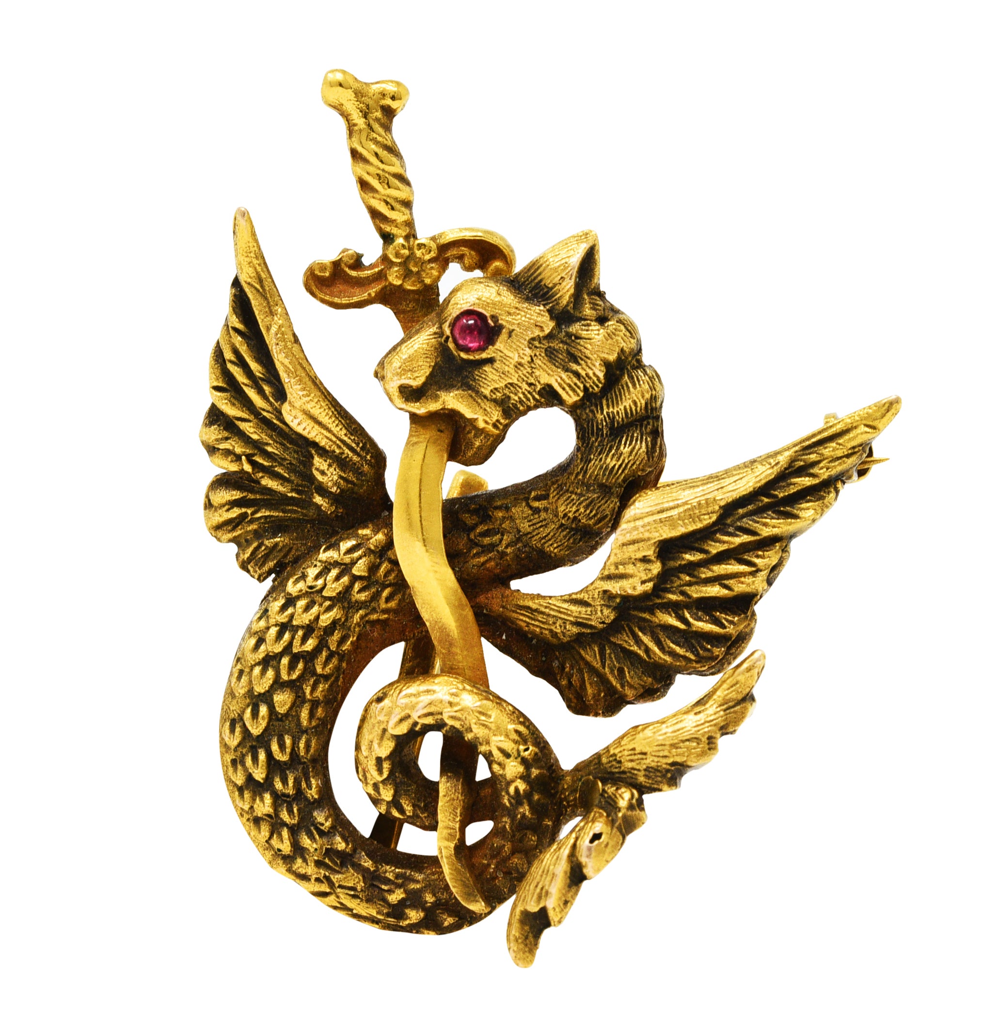 Art Nouveau 14 Karat Gold Dragon Serpent Watch Pin BroochBrooch - Wilson's Estate Jewelry