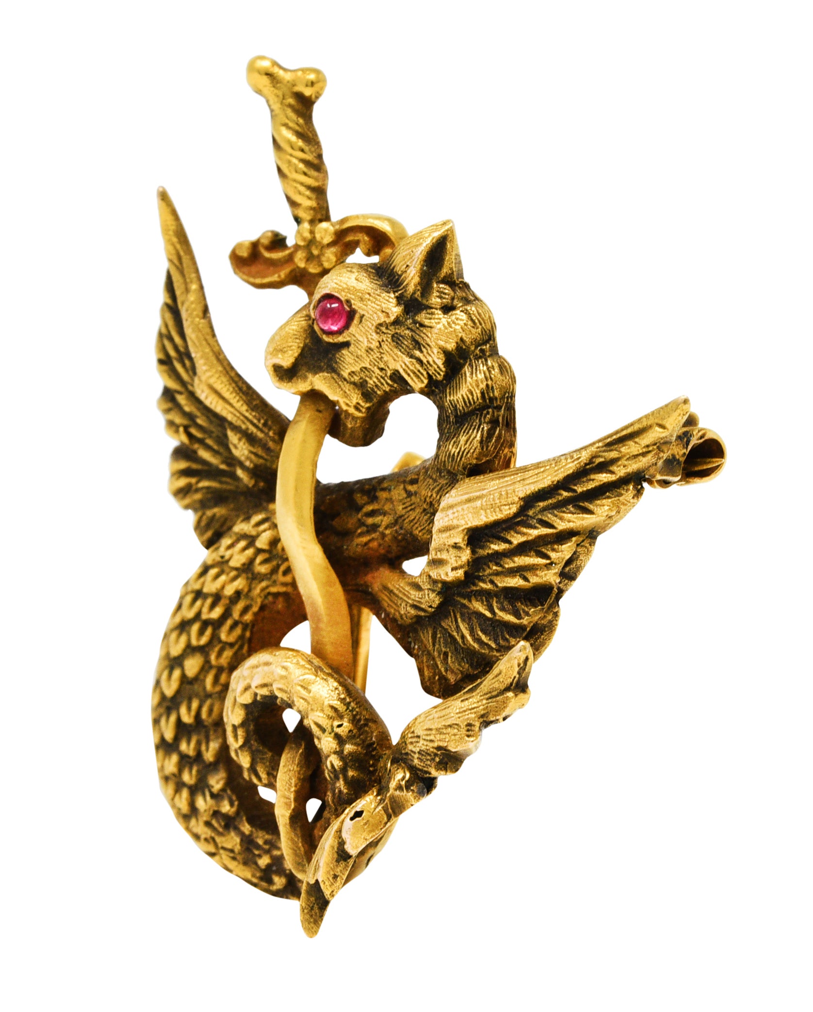 Art Nouveau 14 Karat Gold Dragon Serpent Watch Pin BroochBrooch - Wilson's Estate Jewelry