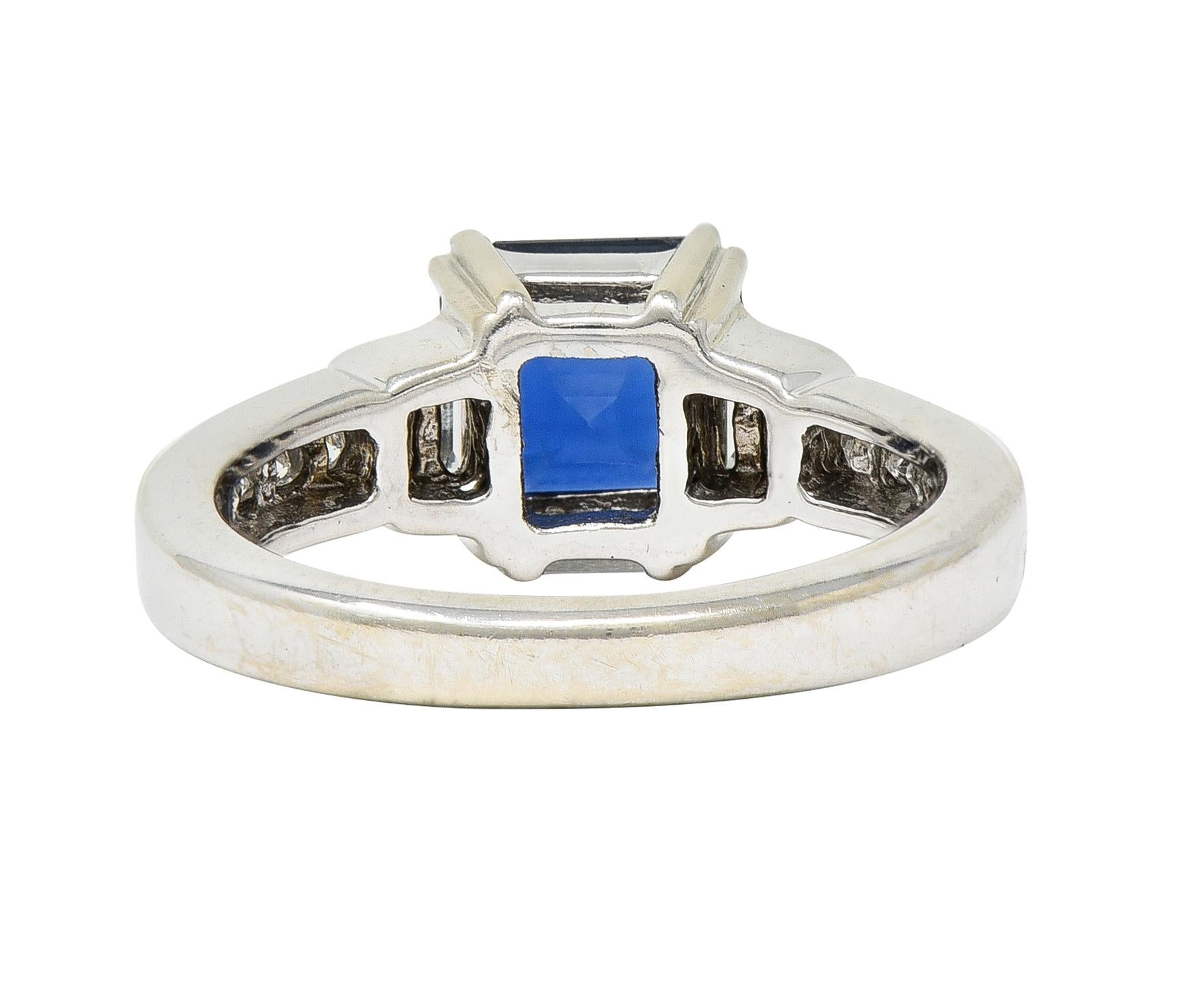 1990's 2.71 CTW Asscher Cut Sapphire Diamond 18 Karat White Gold Ring GIA