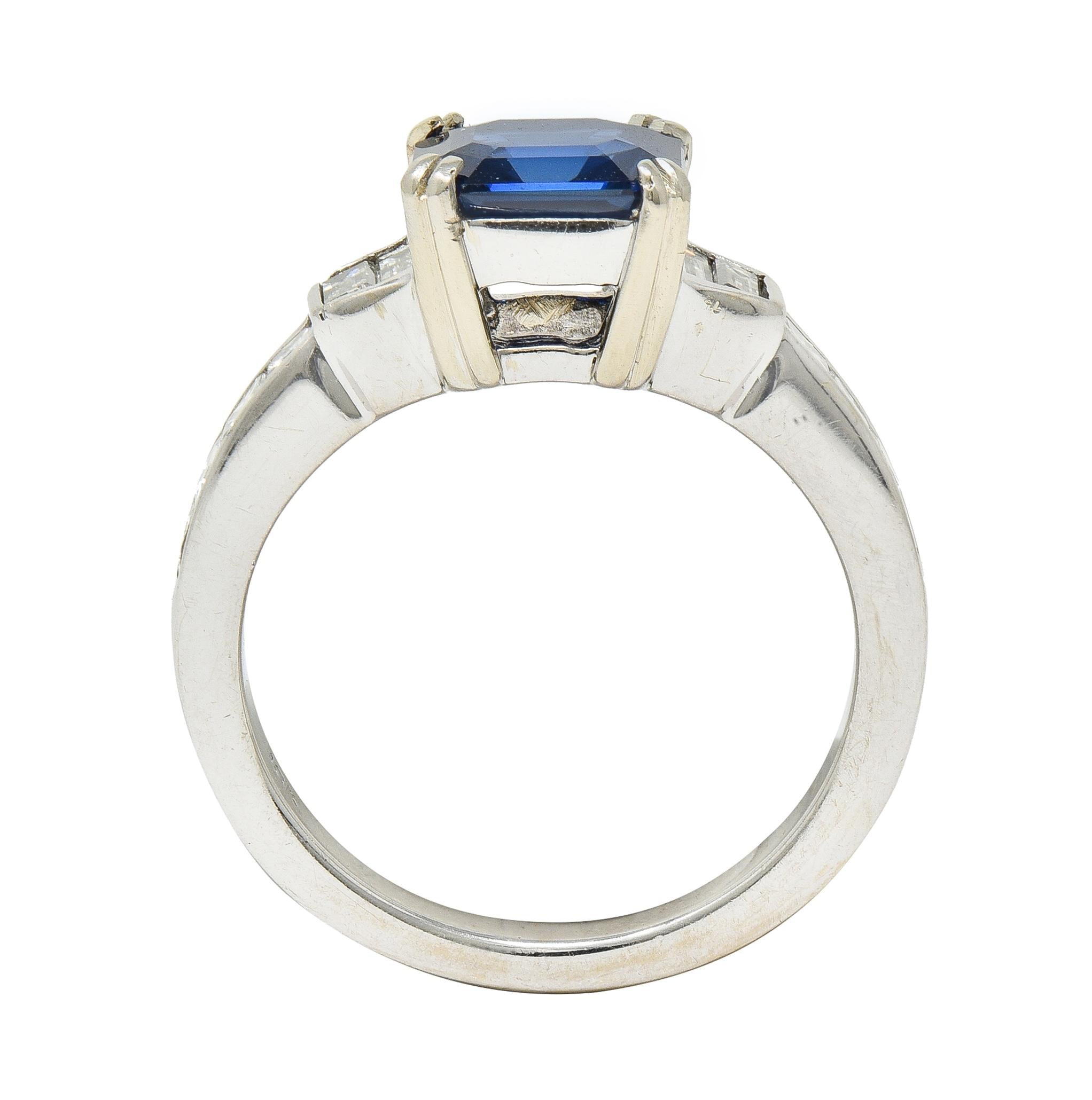 1990's 2.71 CTW Asscher Cut Sapphire Diamond 18 Karat White Gold Ring GIA