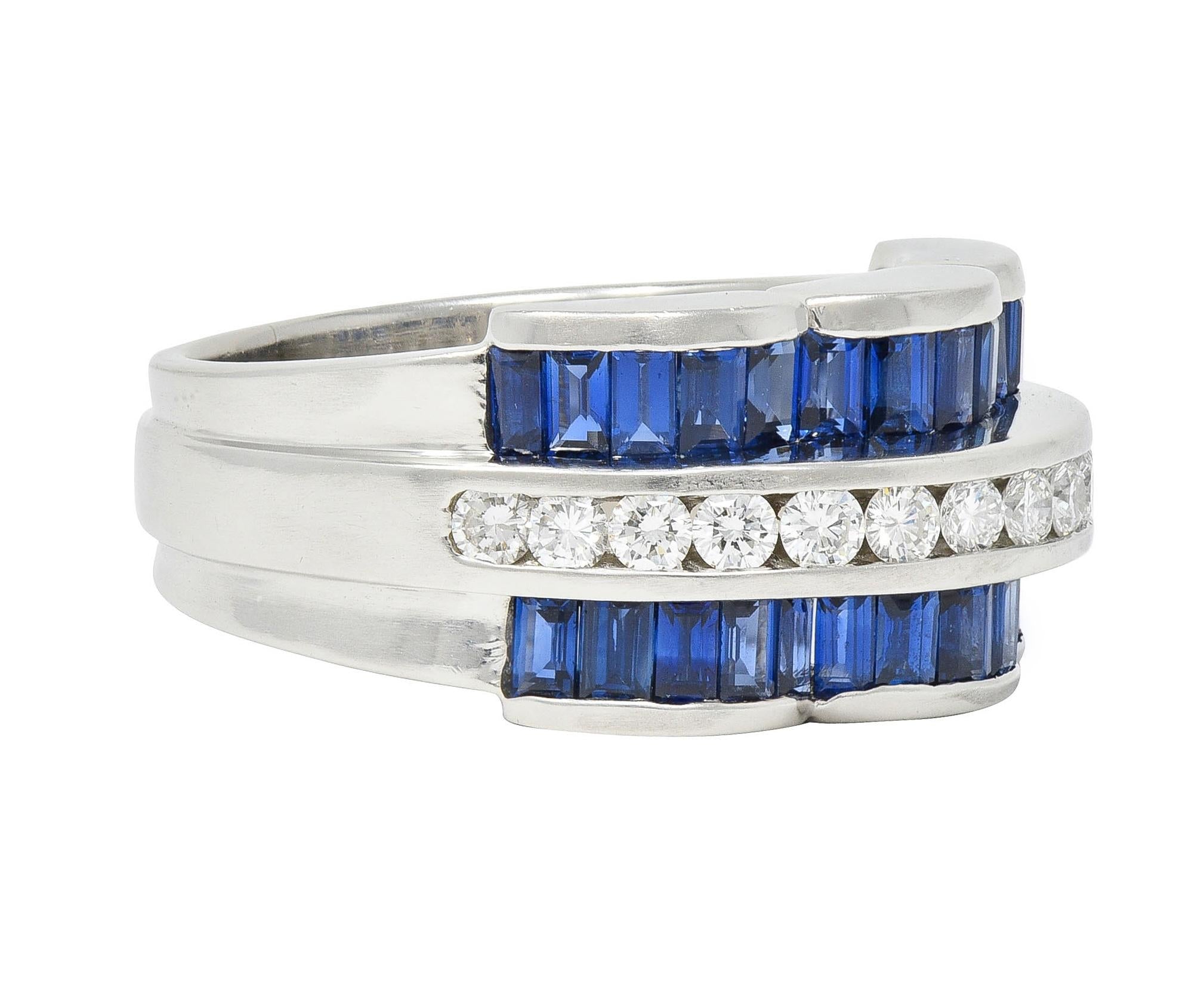 Charles Krypell Vintage 2.76 CTW Sapphire Diamond Platinum Arch Wide Band Ring