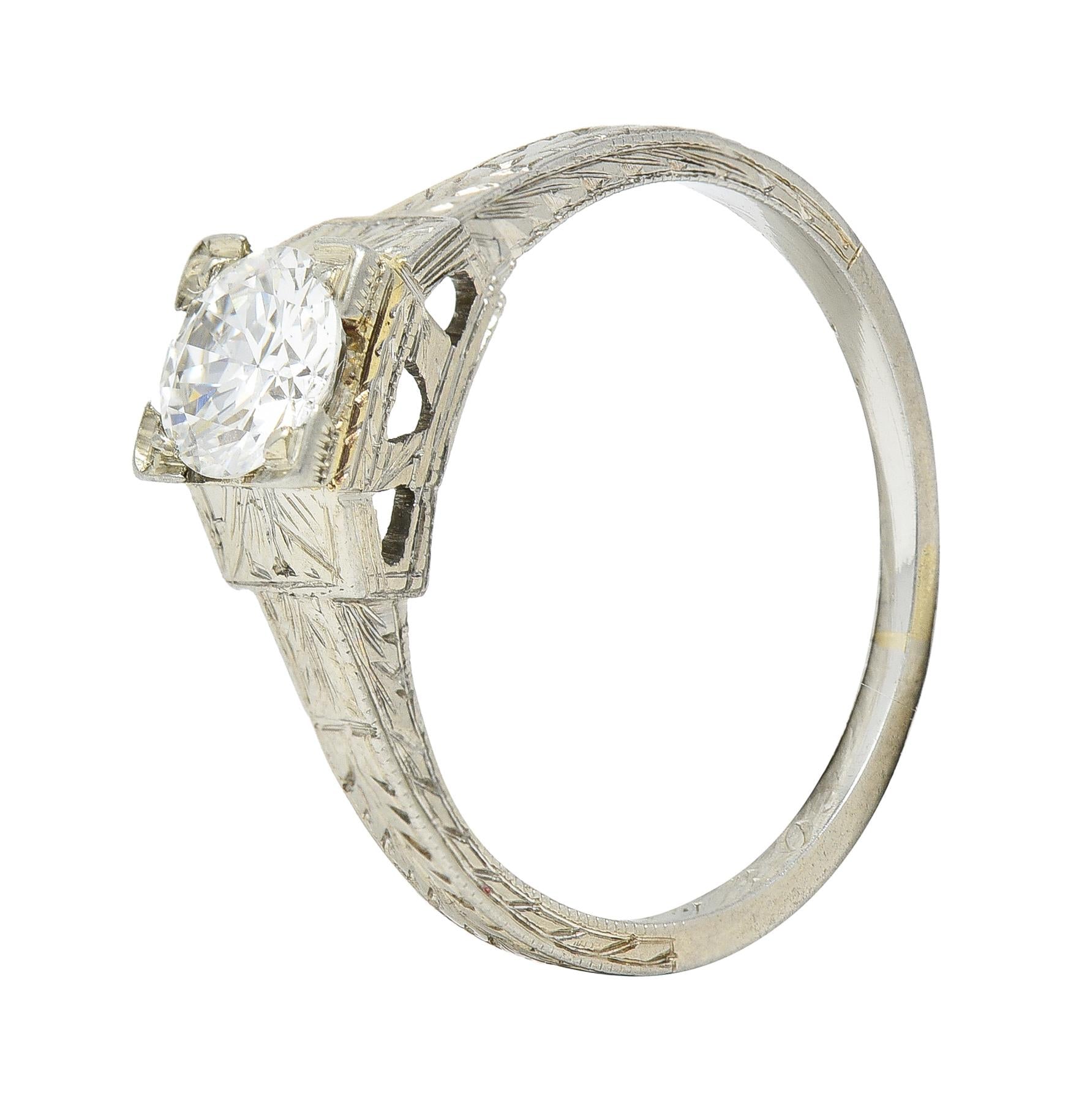 1930s Art Deco 0.40 CTW Old European Cut Diamond 18 Karat Gold Engagement Ring