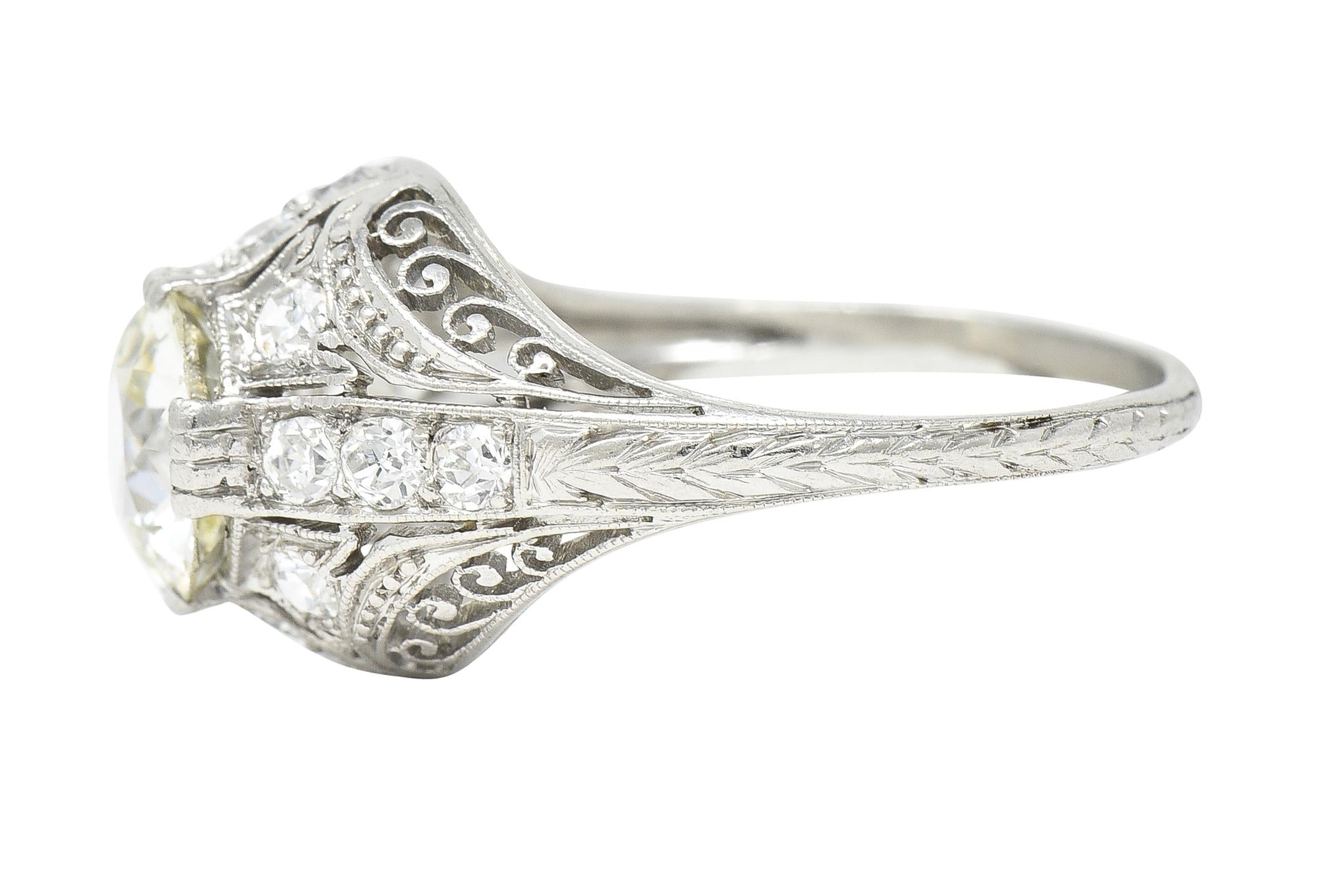 Edwardian 1.77 CTW Old European Cut Diamond Platinum Bombay Engagement Ring